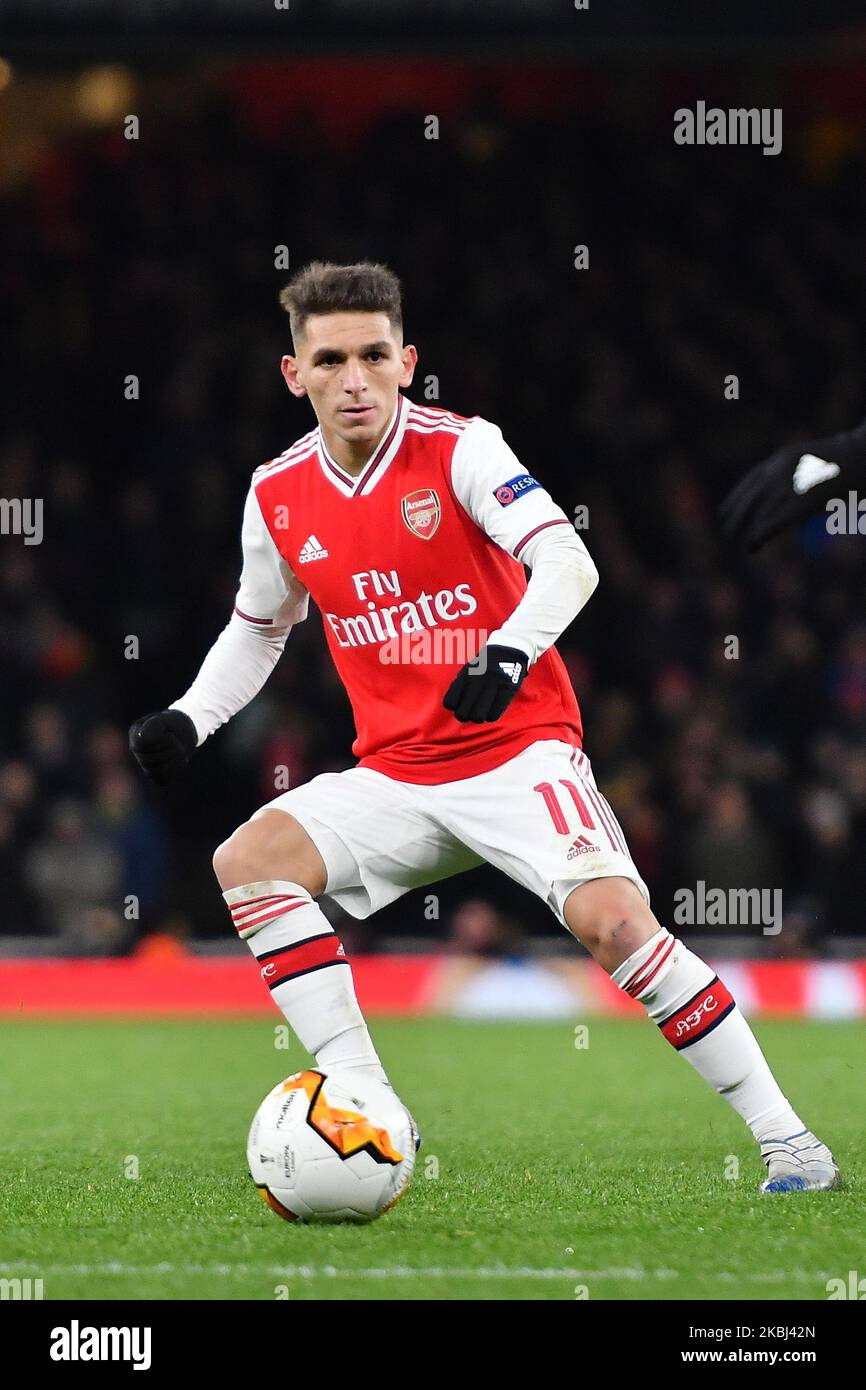 Lucas Torreira d'Arsenal en action lors du match de l'UEFA Europa League entre Arsenal et Olympiacos F.C. au stade Emirates, Londres, le jeudi 27th février 2020. (Photo par Ivan Yordanov/MINews/NurPhoto) Banque D'Images