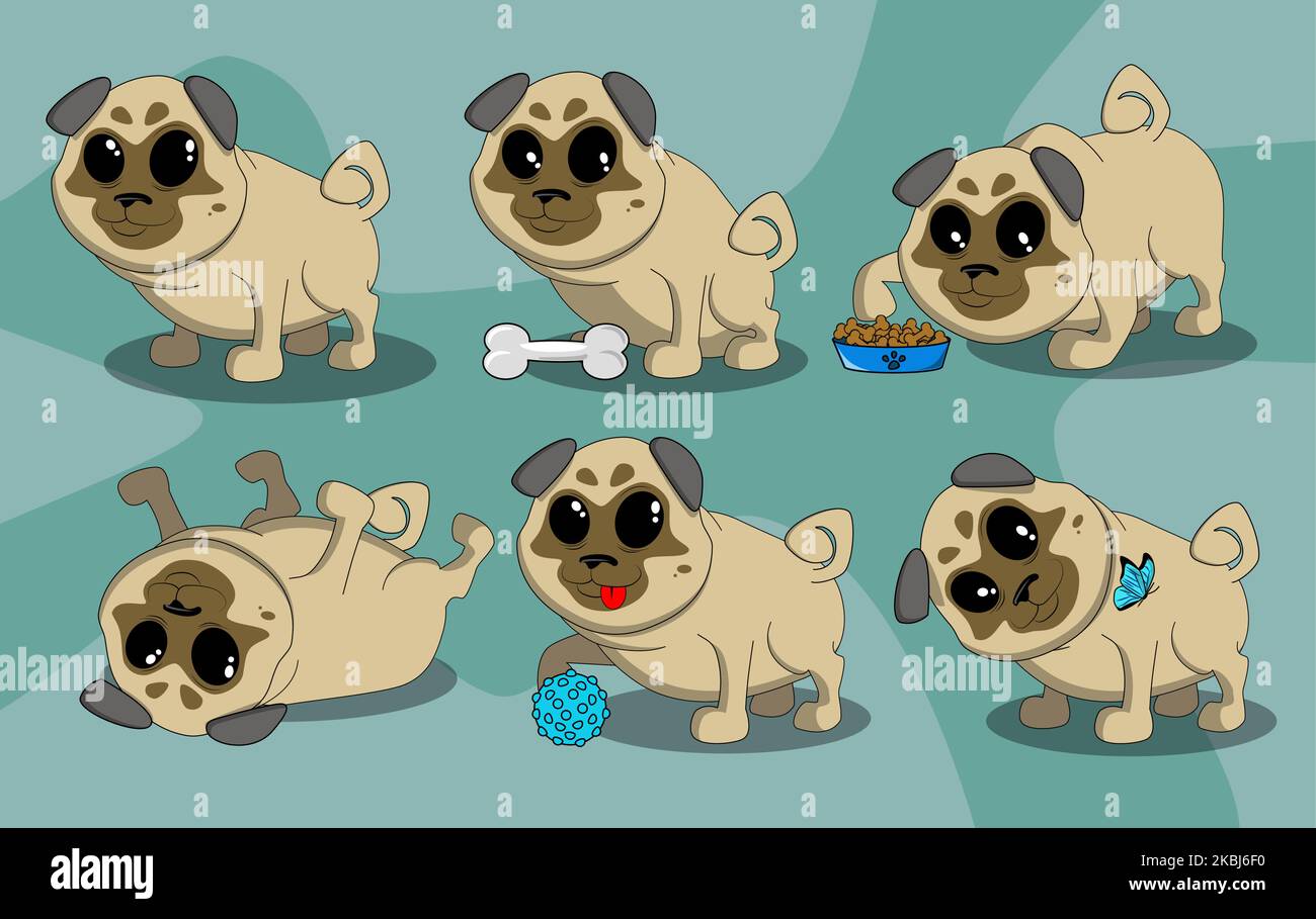 pug drôle dans différentes poses pour illustrateur Illustration de Vecteur