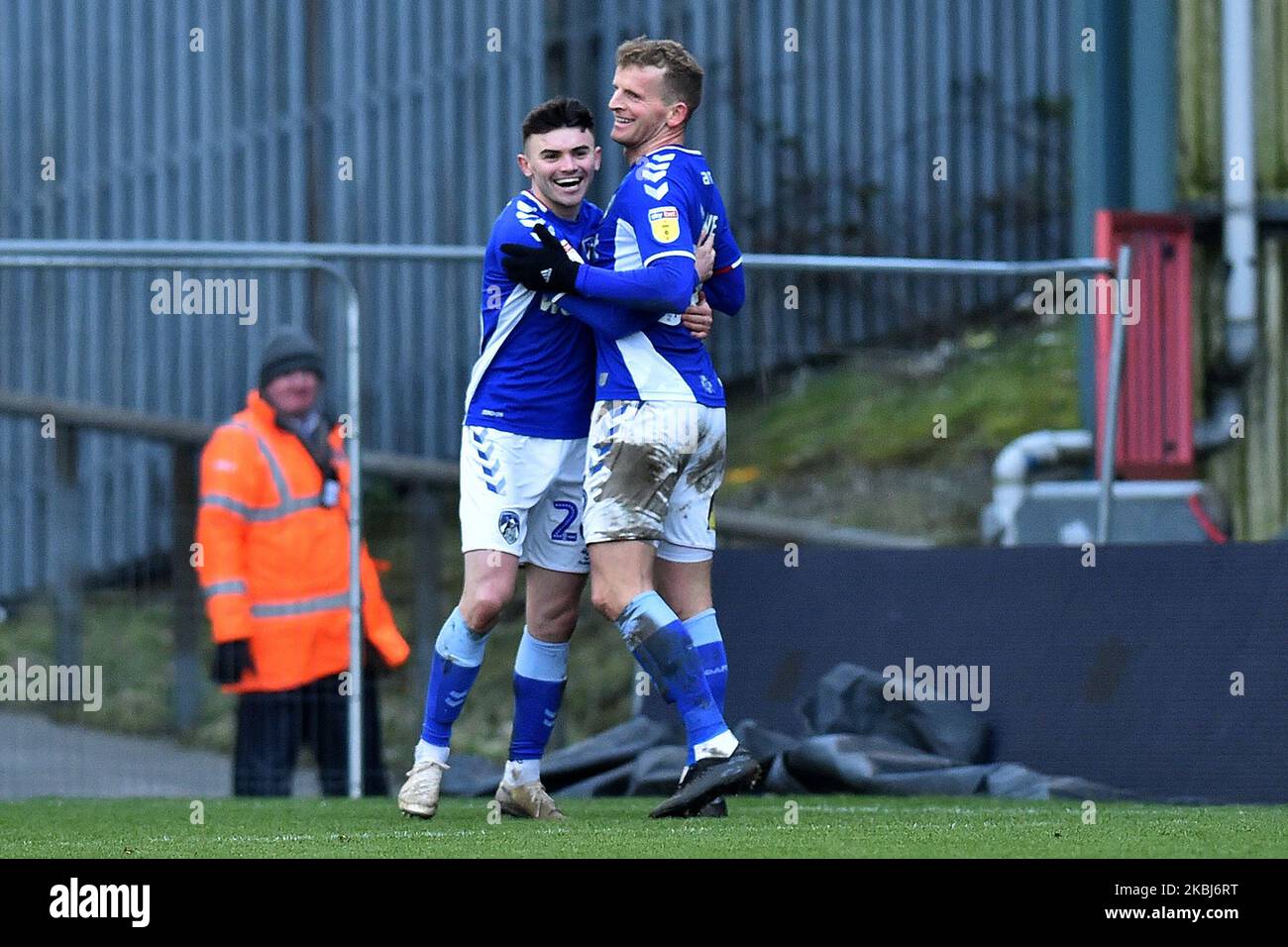 Jonny Smith, d'Oldham Athletic, célèbre le cinquième but de ses côtés lors du match de la Sky Bet League 2 entre Oldham Athletic et le comté de Newport à Boundary Park, Oldham, le samedi 29th février 2020. (Photo d'Eddie Garvey/MI News/NurPhoto) Banque D'Images