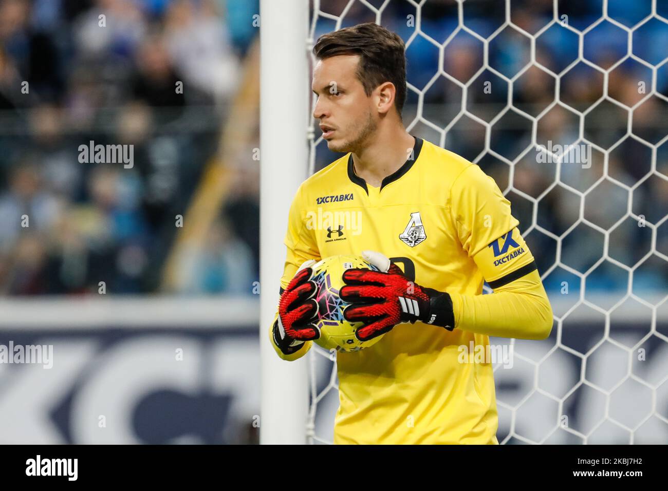 Guilherme de Lokomotiv Moscou en action pendant le match de la première Ligue russe entre le FC Zenit Saint-Pétersbourg et le FC Lokomotiv Moscou sur 29 février 2020 à l'arène Gazprom à Saint-Pétersbourg, Russie. (Photo de Mike Kireev/NurPhoto) Banque D'Images