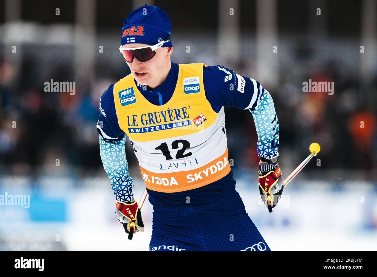 Juho Mikkonen pendant l’intervalle de ski de fond de 15,0 km masculin des Championnats du monde de ski nordique de la FIS à Lahti, en Finlande, sur 29 février 2020. (Photo par Antti Yrjonen/NurPhoto) Banque D'Images