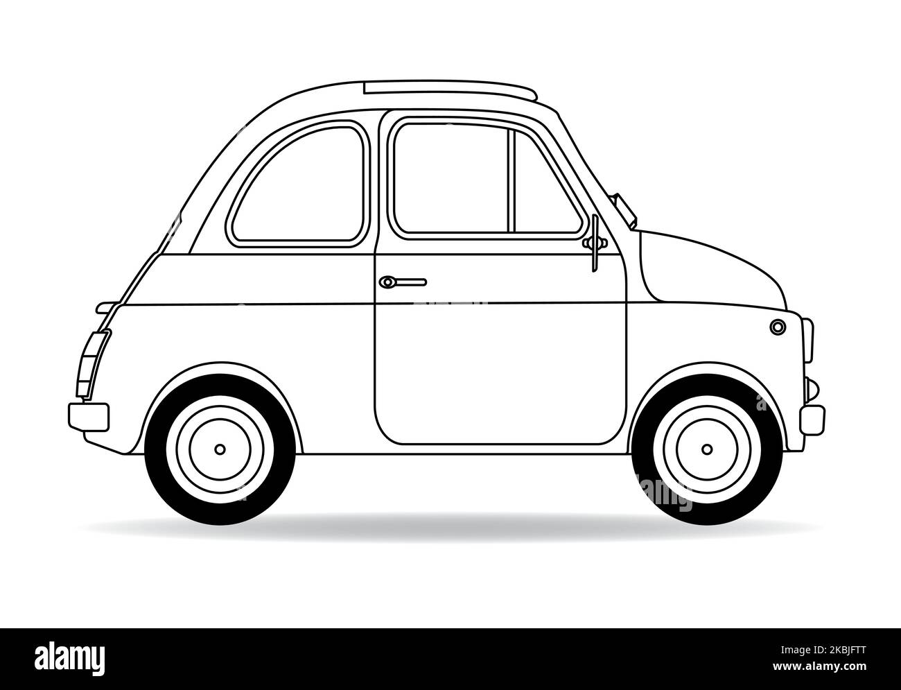 Une petite voiture italienne compacte en noir et blanc Illustration de Vecteur
