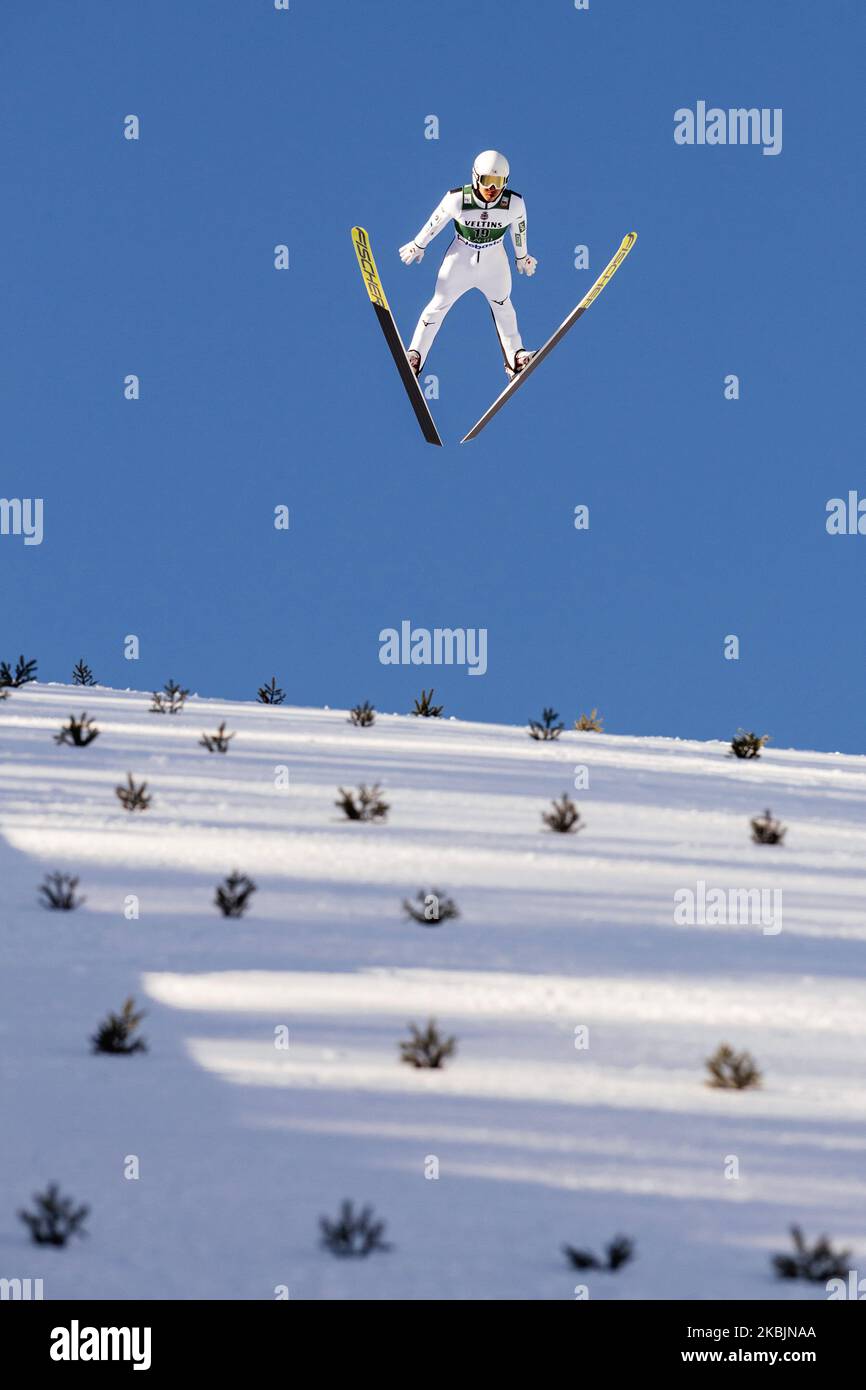 Hideaki Nagai pendant la compétition nordique combinée HS130 ronde de compétition provisoire des Championnats du monde de ski nordique FIS à Lahti, Finlande, on 28 février 2020. (Photo par Antti Yrjonen/NurPhoto) Banque D'Images