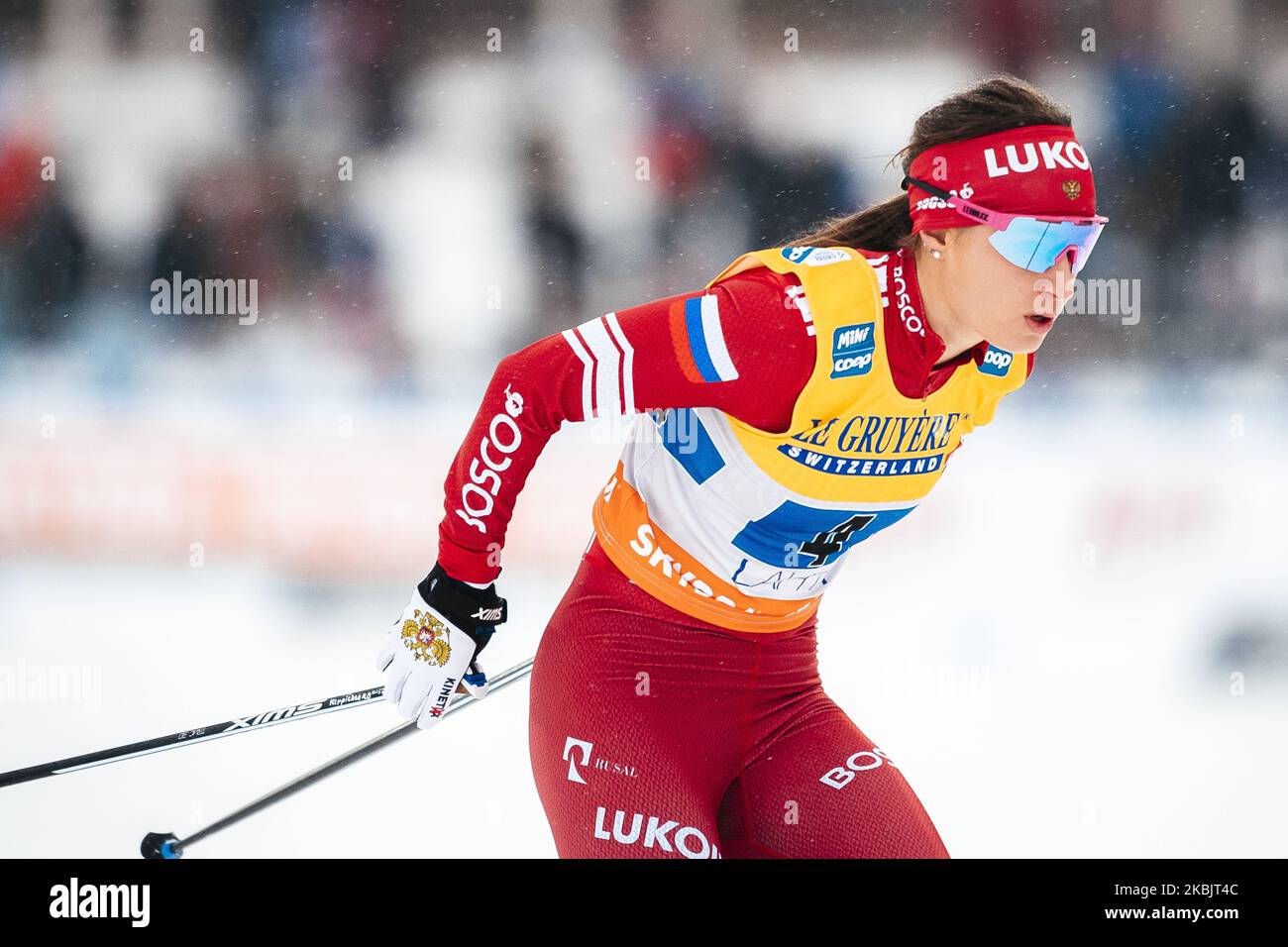 Yana Kirpichenko est en compétition pendant le relais féminin 4x5.0 km de la coupe du monde de la FIS à Lahti, en Finlande, sur 1 mars 2020. (Photo par Antti Yrjonen/NurPhoto) Banque D'Images