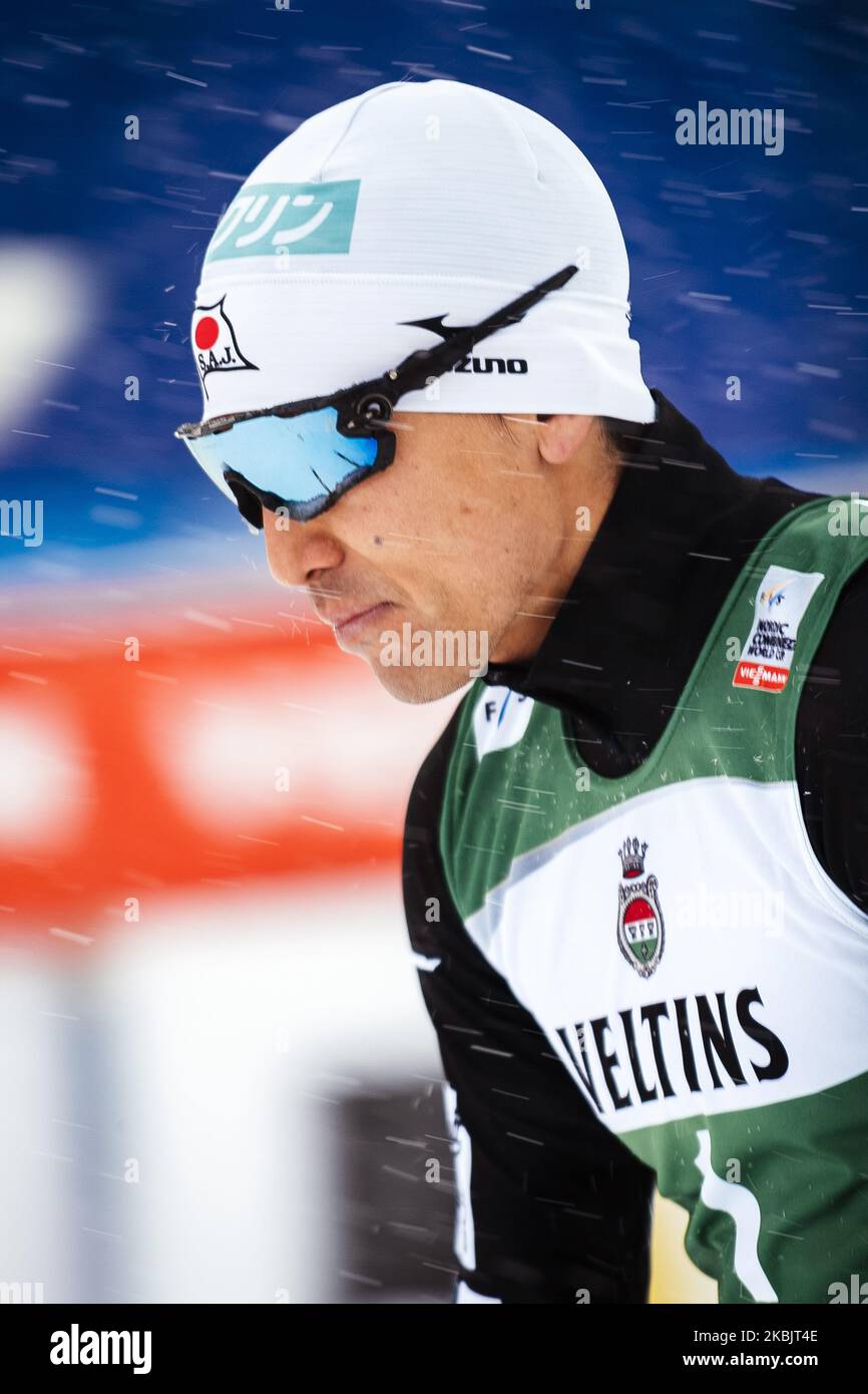 Akito Watabe remporte le concours masculin Gundersen LH/10,0km de la coupe du monde combiné Nordiic FIS à Lahti, en Finlande, sur 1 mars 2020. (Photo par Antti Yrjonen/NurPhoto) Banque D'Images