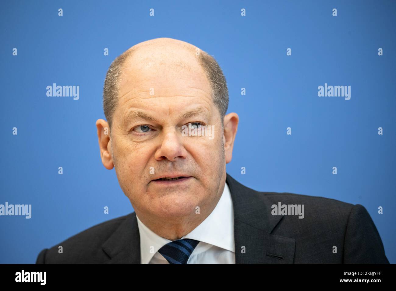 Le ministre allemand des Finances, OLAF Scholz, assiste à une conférence de presse pour annoncer des mesures visant à comparer les conséquences économiques de la mise en forme du coronavirus au Bundespressekonferenz à Berlin, en Allemagne, le Marsch 13, 2020. (Photo par Emmanuele Contini/NurPhoto) Banque D'Images