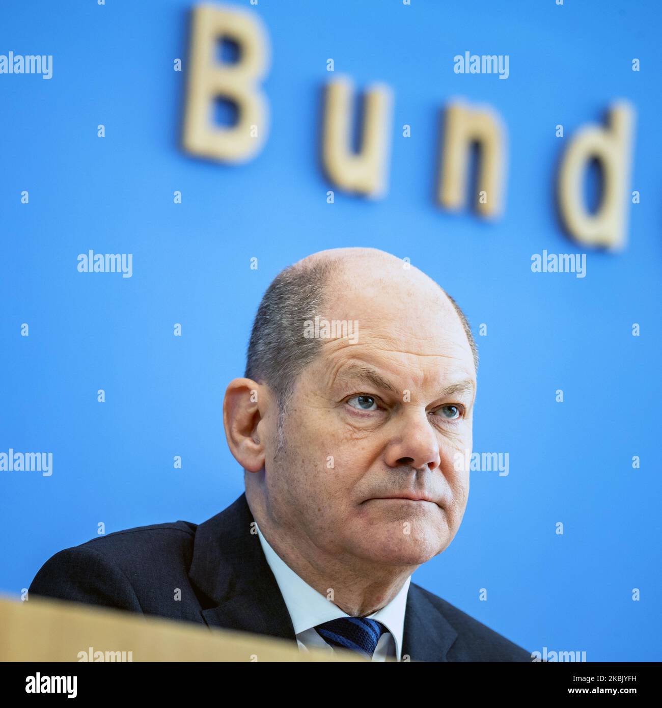 Le ministre allemand des Finances, OLAF Scholz, assiste à une conférence de presse pour annoncer des mesures visant à comparer les conséquences économiques de la mise en forme du coronavirus au Bundespressekonferenz à Berlin, en Allemagne, le Marsch 13, 2020. (Photo par Emmanuele Contini/NurPhoto) Banque D'Images