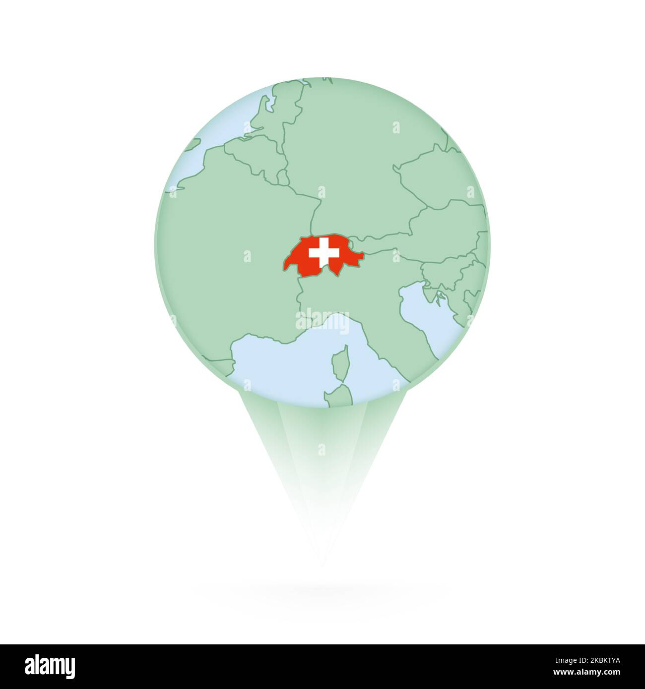 Carte de la Suisse, icône d'emplacement élégante avec carte et drapeau de la Suisse. Icône PIN verte. Illustration de Vecteur