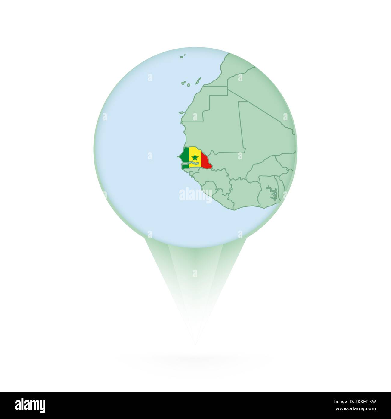 Carte du Sénégal, icône élégante avec carte et drapeau du Sénégal. Icône PIN verte. Illustration de Vecteur