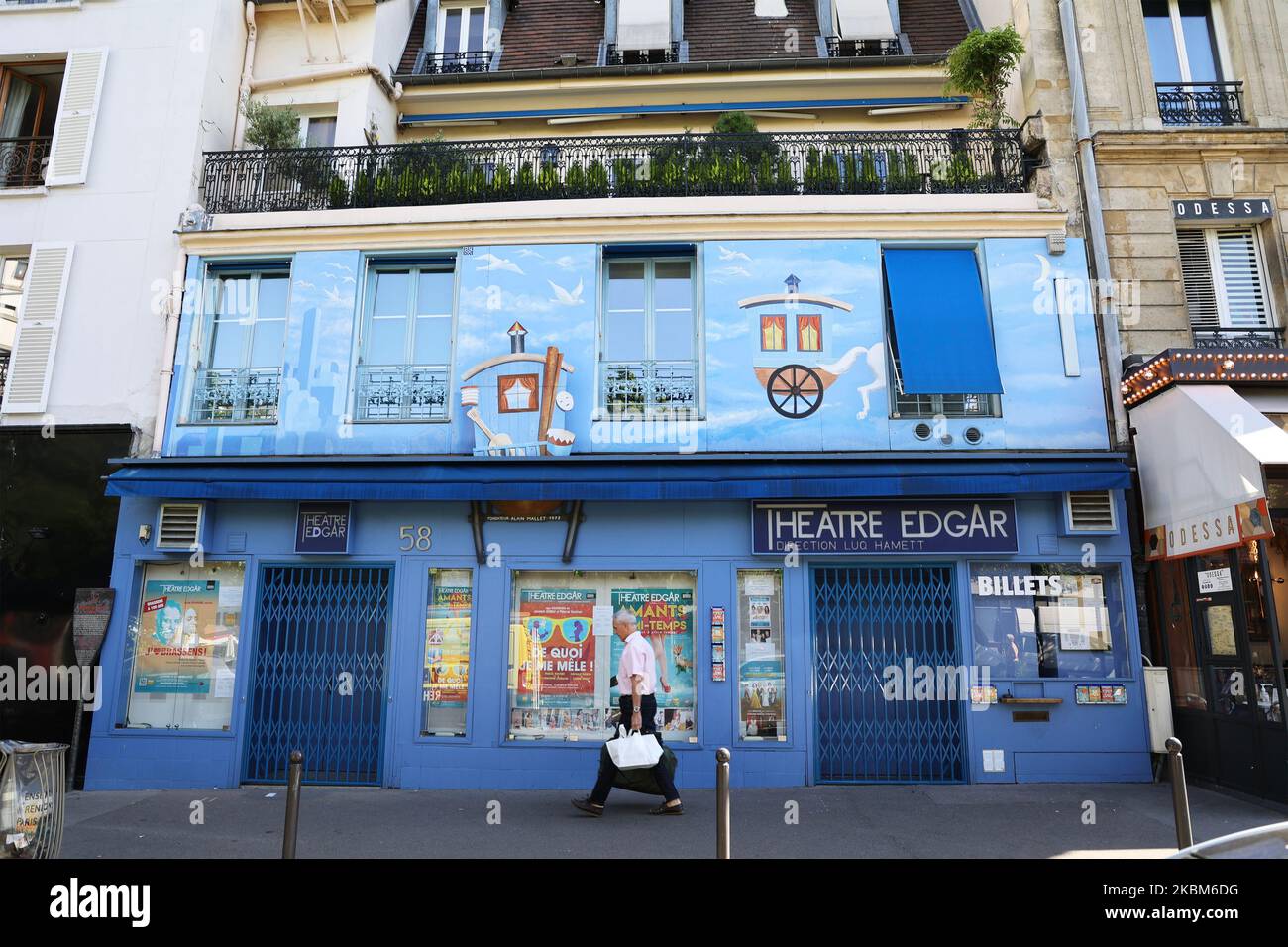 Le Théâtre Edgar, connu sous le nom de "Théâtre Bleu à Paris, France, Europe. Banque D'Images