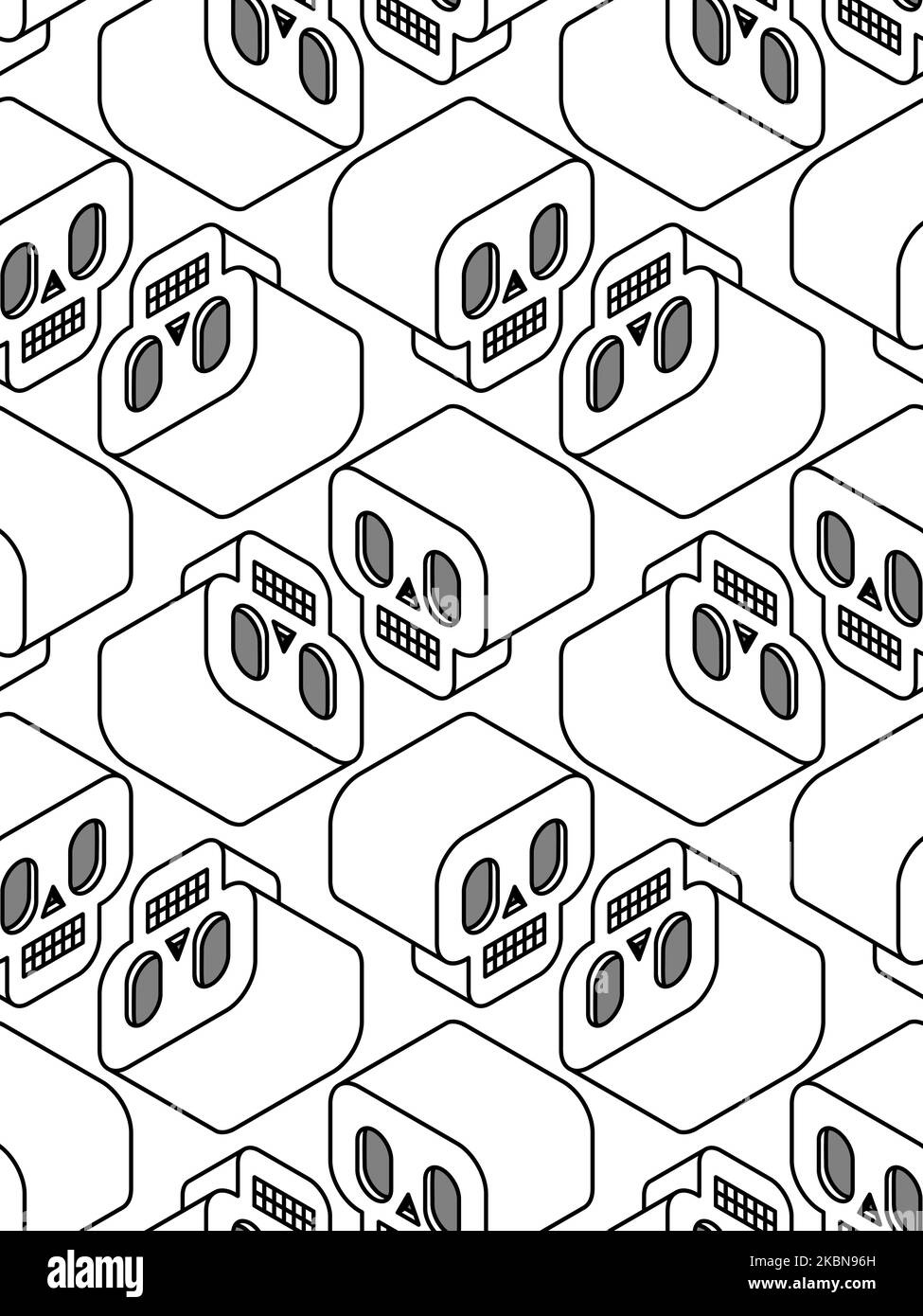 Style isométrique sans couture avec motif de crâne. Fond crânien. Décoration de dessin animé en tissu pour enfants Illustration de Vecteur