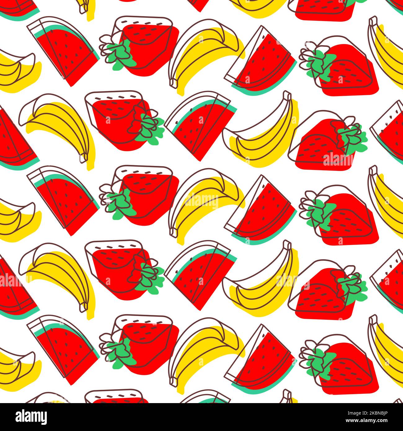 Motif fruits sans couture. Décor de style isométrique fruit. Pastèque, fraise et banane. Décoration de tissu pour enfants Illustration de Vecteur