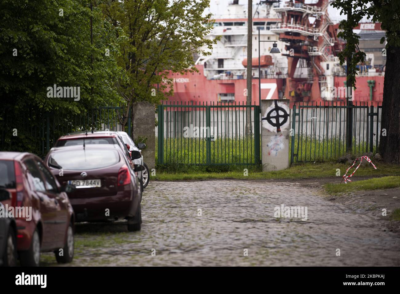 Une croix celtique est peinte sur un pilier en béton sur 2 juin 2020 à Gdansk, en Pologne. (Photo de Jaap Arriens/NurPhoto) Banque D'Images