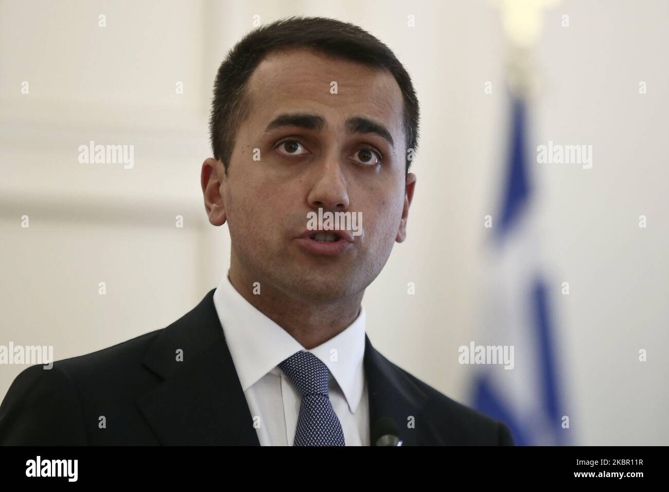 Le ministre italien des Affaires étrangères Luigi Di Maio lors de déclarations à la presse après la signature d'un accord avec son homologue grec sur la délimitation des zones maritimes entre la Grèce et l'Italie, à Athènes sur 9 juin 2020 (photo de Panayotis Tzamaros/NurPhoto) Banque D'Images