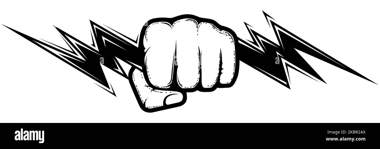 Main tenant un boulon d'éclairage, symbole d'électricité et de puissance, symbole d'autorité thunder, vecteur Illustration de Vecteur