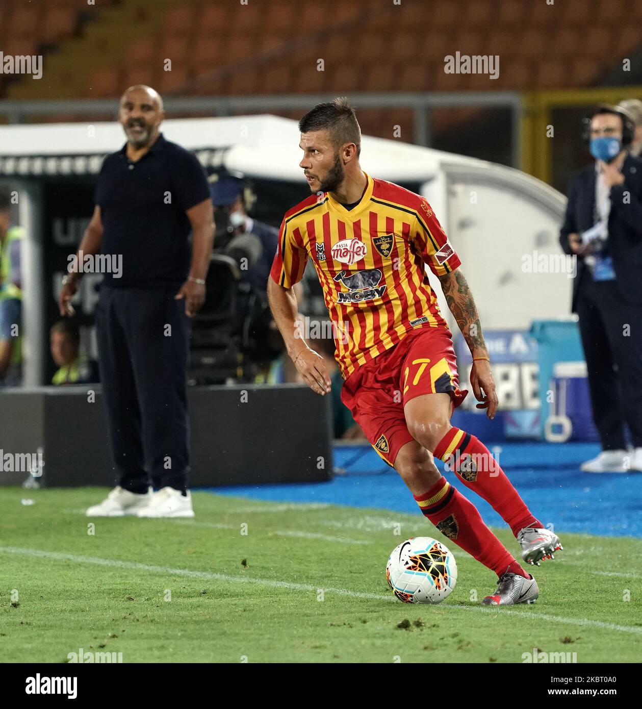 Marco Calderoni de US Lecce pendant la série Un match entre US Lecce et UC Sampdoria sur le stade 1 juillet 2020 'via del Mare' à Lecce, Italie (photo de Gabriele Maricchiolo/NurPhoto) Banque D'Images