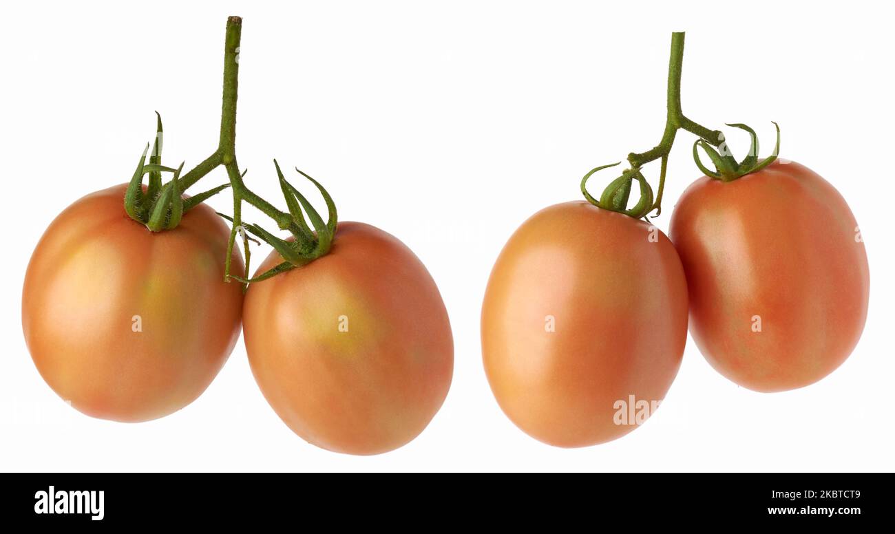 ensemble de tomates mûres, baies comestibles isolées sur fond blanc, collection Banque D'Images