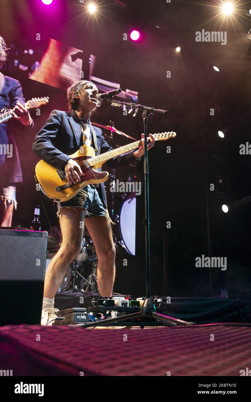 Le membre du groupe Sidonie, Marc Ros, lors du concert qu'ils ont offert ce soir à l'Ifema à Madrid, dans le cadre du festival ''Abre Madrid''. 15 juillet 2020 Espagne (photo par Oscar Gonzalez/NurPhoto) Banque D'Images