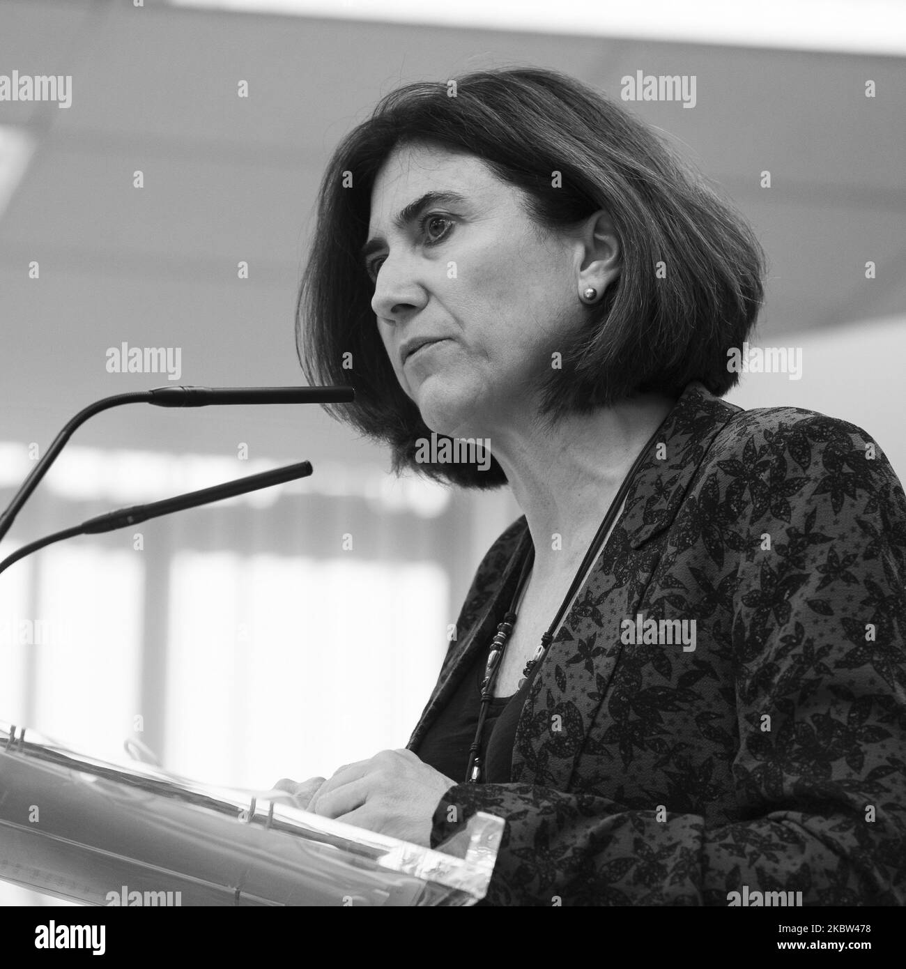 (NOTE DE LA RÉDACTION: L'image a été convertie en noir et blanc) le chef de la zone du Centre de coordination des alertes et urgences sanitaires (CCAES), Maria José Sierra, donne une conférence de presse pour informer sur l'évolution du COVID-19, au ministère de la Santé de l'23 juillet 2020 à Madrid, Espagne. (Photo par Oscar Gonzalez/NurPhoto) Banque D'Images