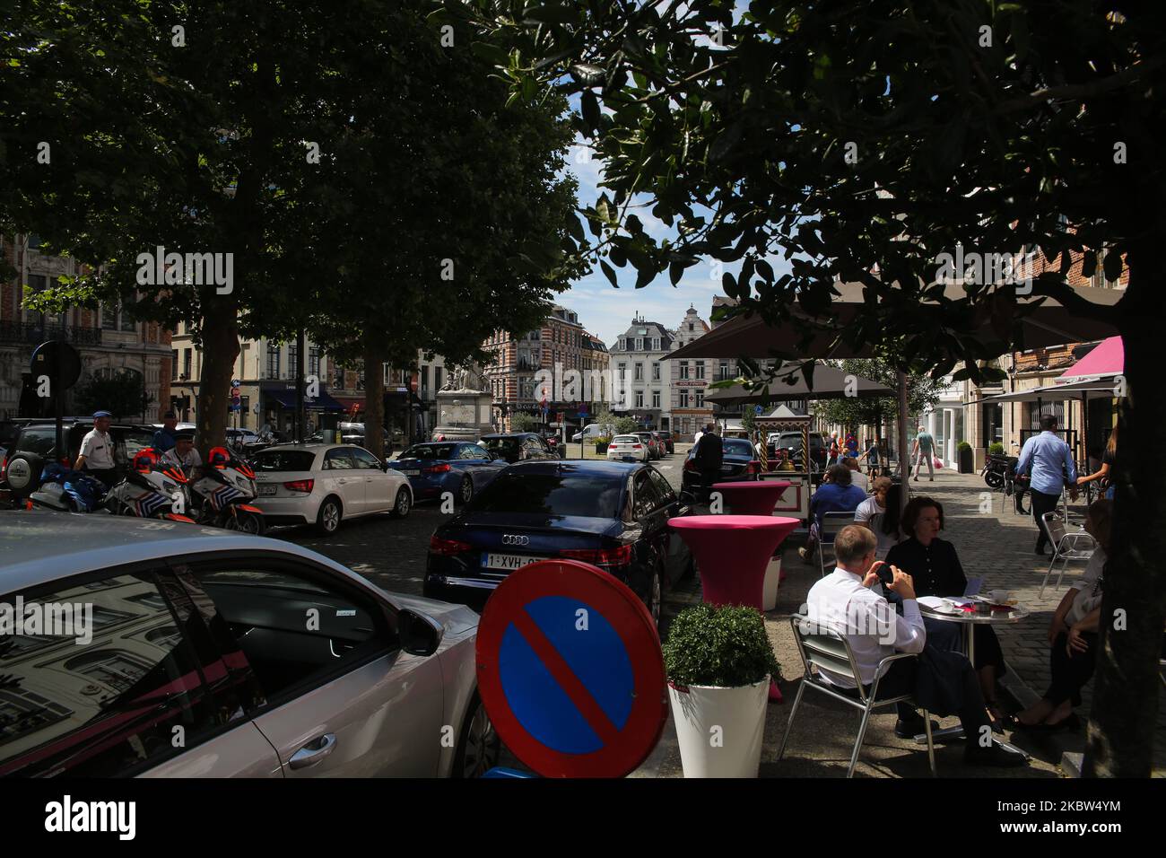 Vue générale de la place du Grand Sablon à Bruxelles, Belgique, 23 juillet 2020. (Photo par Sergii Kharchenko/NurPhoto) Banque D'Images