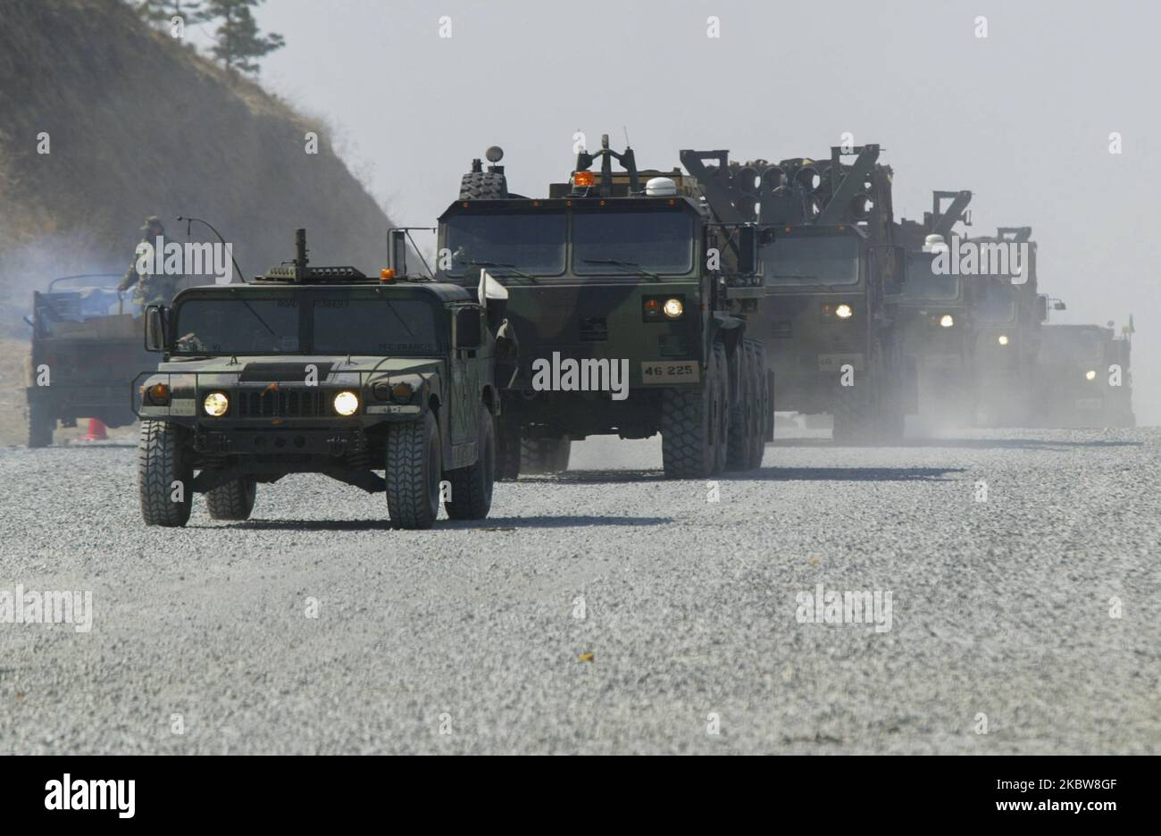 20 mars 2005-Chilgok, Brigade militaire Corée du Sud-États-Unis les véhicules Stryker participent à un exercice sur la route de l'opération à Chilgok-Gun, en Corée du Sud. (Photo de Seung-il Ryu/NurPhoto) Banque D'Images