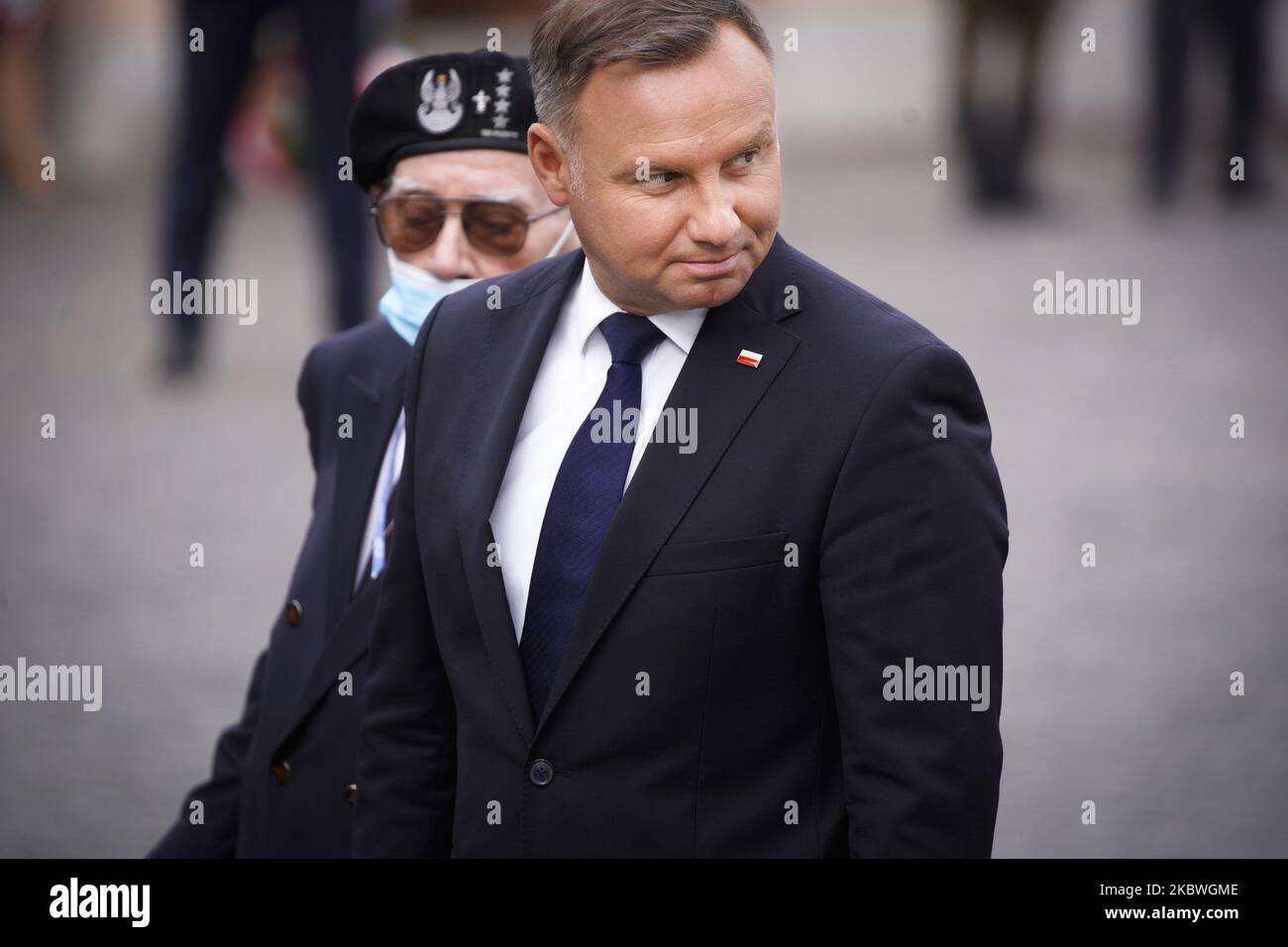Le président polonais Andrzej Duda est vu lors de la célébration du 76th anniversaire du soulèvement de Varsovie au monument du soulèvement de Varsovie à Varsovie, en Pologne, sur 31 juillet 2020. (Photo de Jaap Arriens/NurPhoto) Banque D'Images