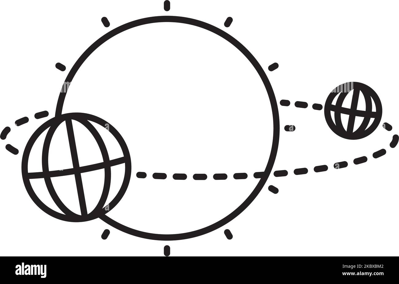 Positions de la terre par rapport au soleil au périhélie et à l'icône de la ligne vectorielle de l'aphélie Illustration de Vecteur