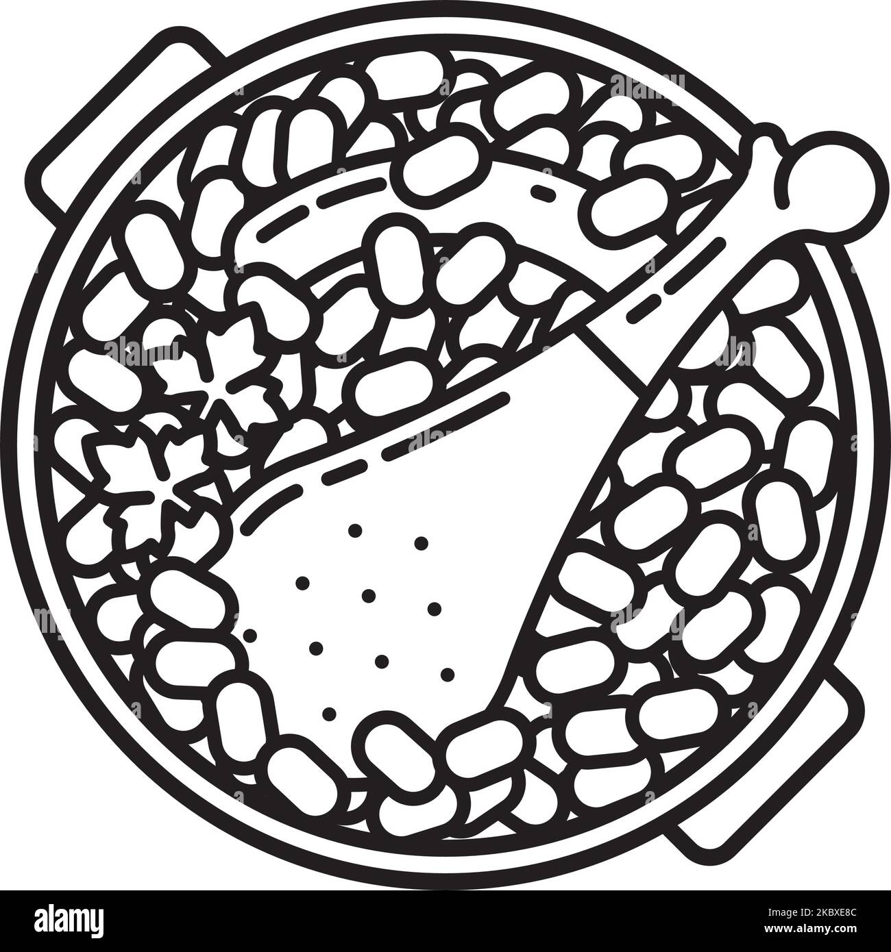 Ragoût français avec confit d'oie et icône de ligne de vecteur de saucisse Illustration de Vecteur