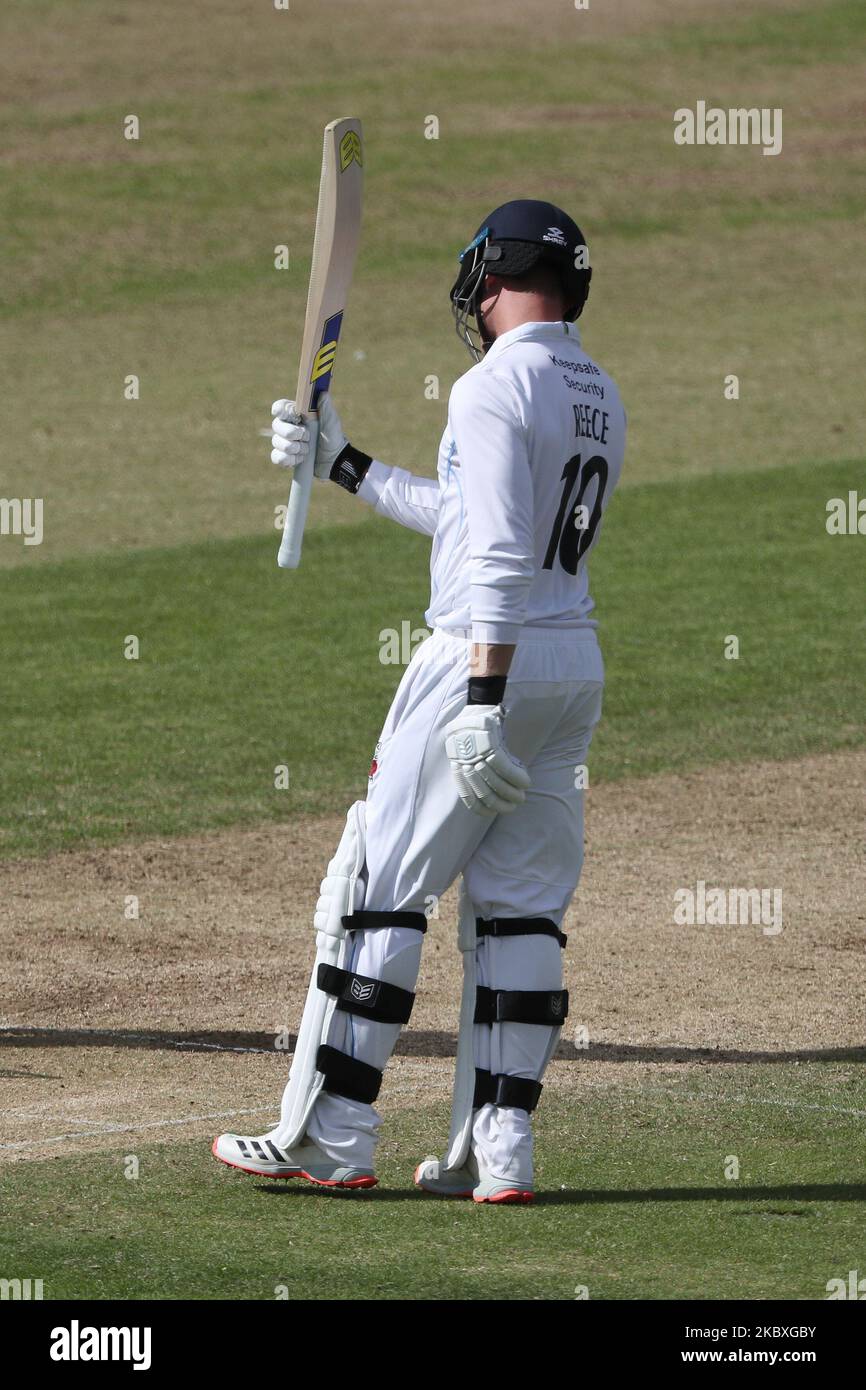 Luis Reece, de Derbyshire, fête sa cinquante ans lors du match de trophée Bob Willis entre le Durham County Cricket Club et le Derbyshire County Cricket Club à Emirates Riverside, Chester le Street (photo de Mark Fletcher/MI News/NurPhoto) Banque D'Images