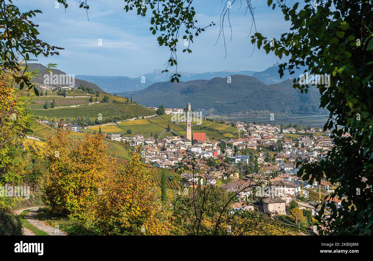 Tramin Village (Termeno) le long de la route des vins. Tramin est le village viticole du Tyrol du Sud - province de Bolzano - nord de l'Italie Banque D'Images