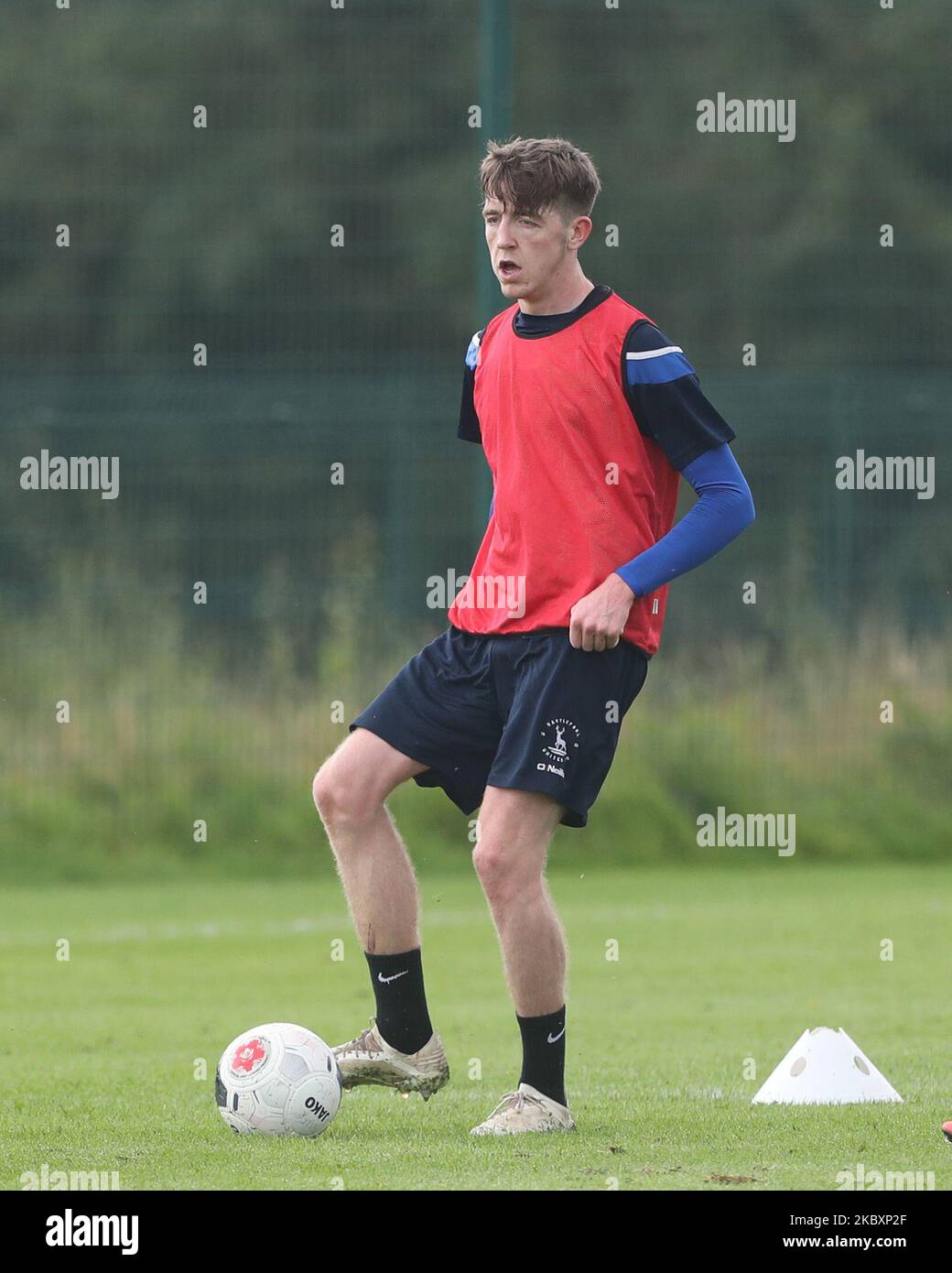 Tom Crawford pendant la formation pré-saison de Hartlepool United au East Durham College, Peterlee, comté de Durham, Angleterre, on 27 août, 2020. (Photo de Mark Fletcher/MI News/NurPhoto) Banque D'Images