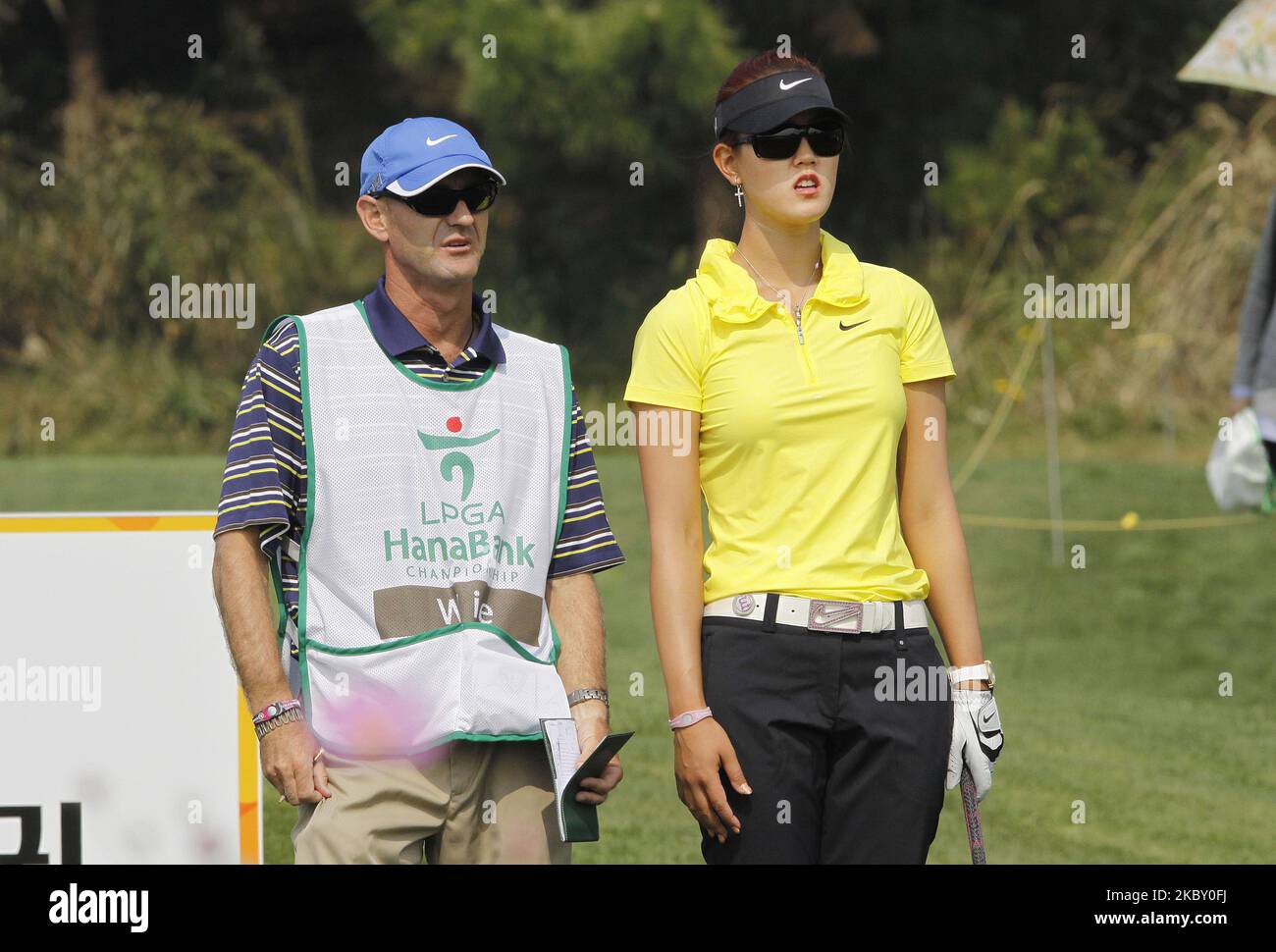 WIE, Michelle des Etats-Unis, joue sur le 3th trous lors du championnat LPGA par Hana Bank au club de golf SKY72 à Incheon, Corée du Sud sur 8 octobre 2011. (Photo de Seung-il Ryu/NurPhoto) Banque D'Images