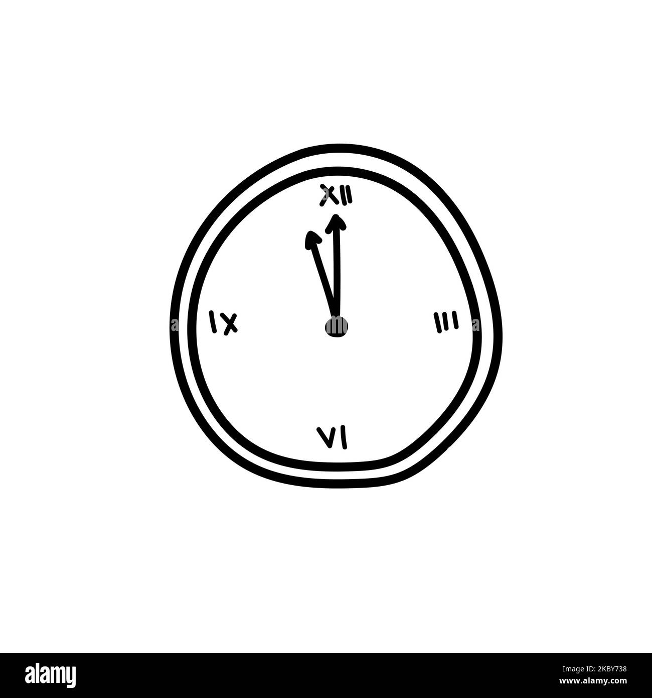 Icône d'horloge dessinée à la main. Quelques minutes avant minuit. Élément de Noël sur blanc Illustration de Vecteur