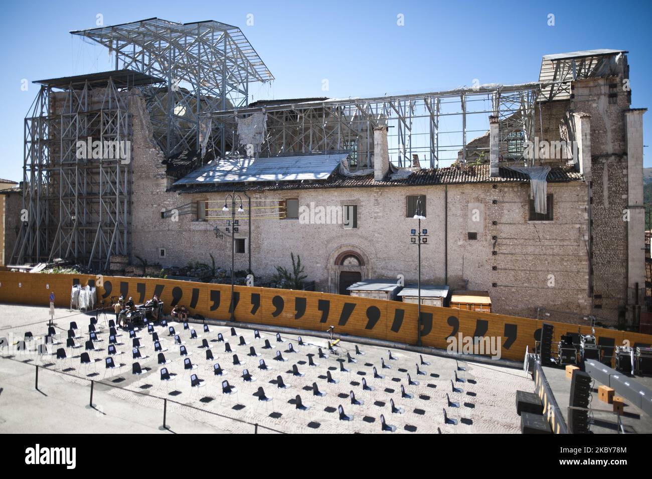 La restauration du Palazzo Ardinghelli, l'un des plus beaux monuments d'architecture civile de l'Aquila, Italie, 5 septembre 2020. (Photo par Andrea Mancini/NurPhoto) Banque D'Images