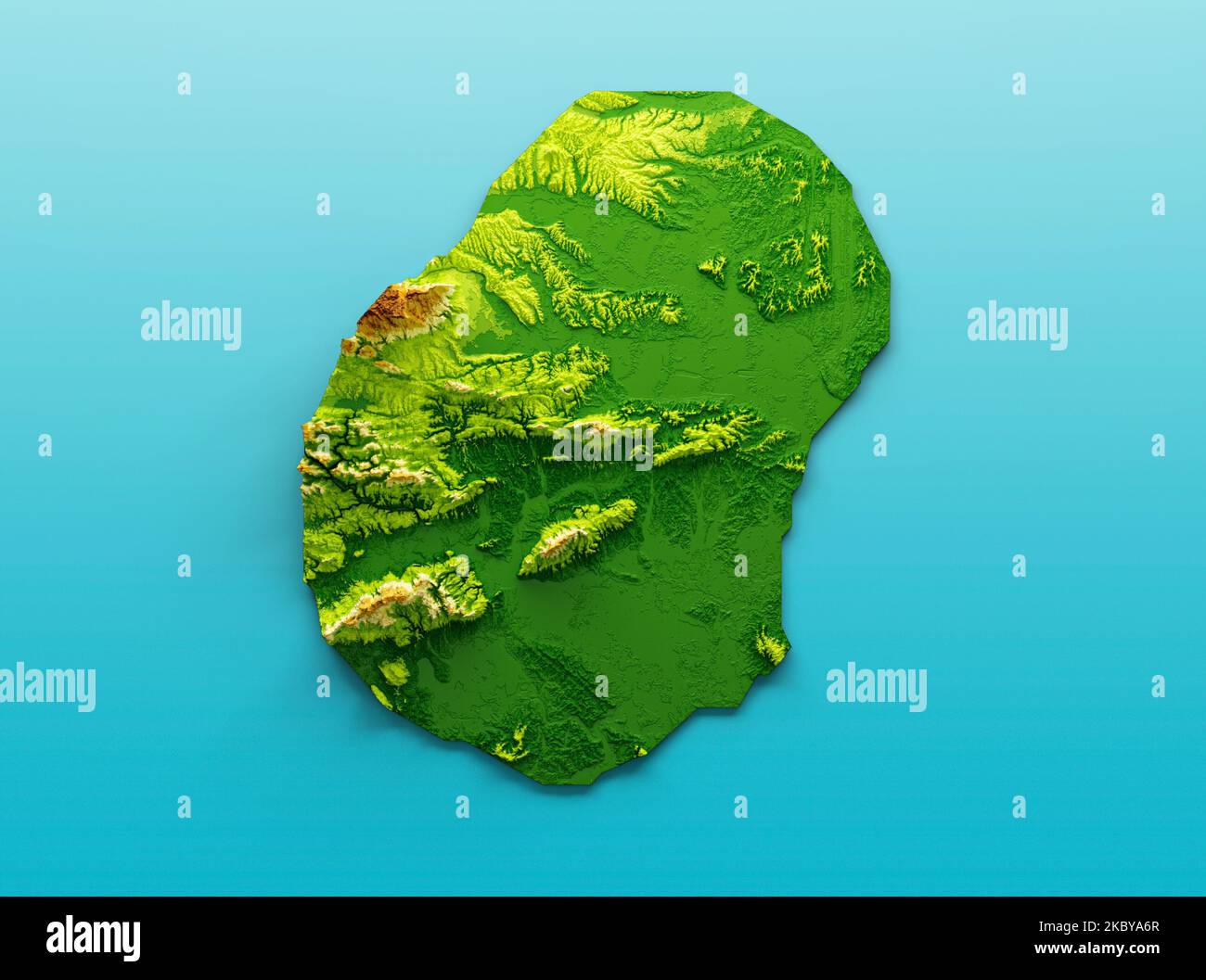 Un rendu en 3D d'une carte de hauteur de Nauru avec relief ombré Banque D'Images