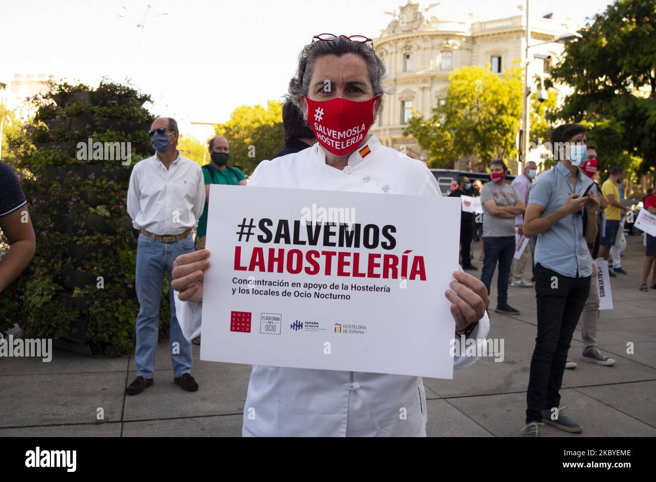 Manifestants lors d'une manifestation en faveur des hôteliers au milieu de la pandémie de Covid-19, le secteur des affaires, des transports et de l'hôtellerie est gravement touché par la pandémie en Espagne qui a dépassé cette semaine le chiffre historique de 500 000 infections à coronavirus à 9 septembre 2020, à Madrid, en Espagne. (Photo par Oscar Gonzalez/NurPhoto) Banque D'Images