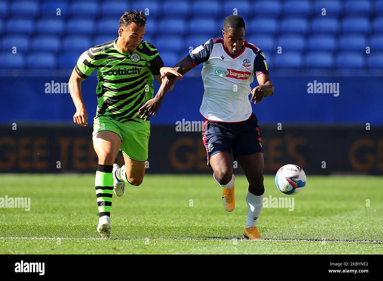 Boltons Liam Gordon avance lors du match de la Sky Bet League 2 entre Bolton Wanderers et Forest Green Rovers au Reebok Stadium, Bolton, Angleterre, le 12th septembre 2020. (Photo de Chris Donnelly/MI News/NurPhoto) Banque D'Images