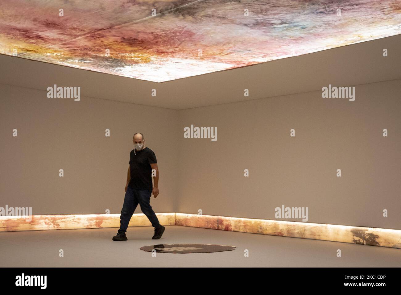 L'artiste portugais Hugo Canoiras lors d'une conférence de presse au Musée Serralves, pour présenter son exposition "POLIDES CNIDÃRIOS RÉPARÉ PAR LE REGARD de l'OBSERVADOR", sur 8 octobre 2020, Porto, Portugal. Cette exposition vise à plonger dans l'univers aquatique, en remettant en question le réchauffement climatique, que nous pouvons vérifier par la présence de méduses, fabriqués en verre. (Photo de Rita Franca/NurPhoto) Banque D'Images