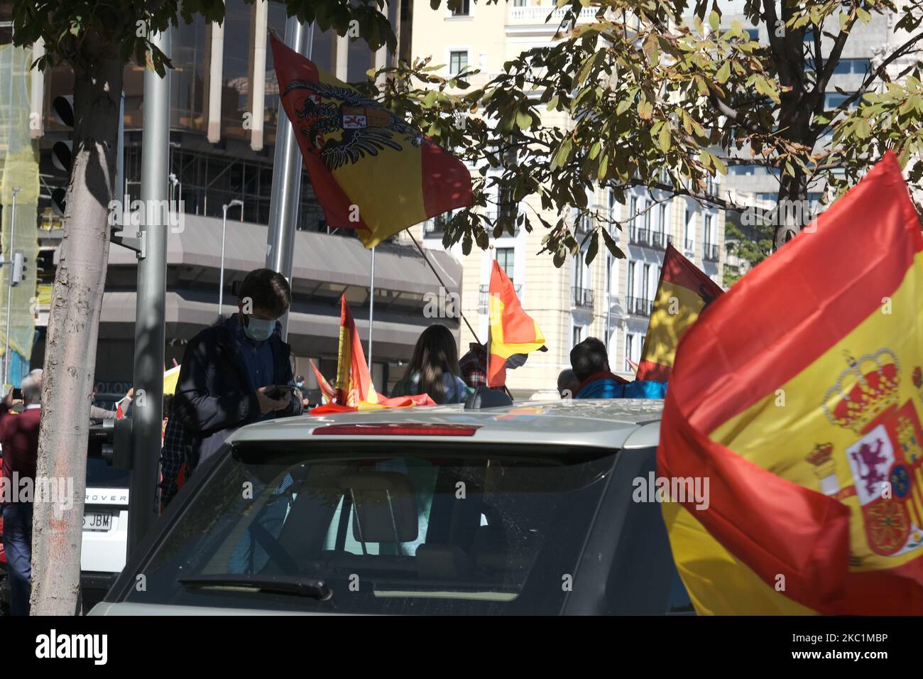 Protestation contre le gouvernement appelé par rss et cité par vox, à Madrid, Espagne, le 0ctober 12, 2020. (Photo par Antonio Navia/NurPhoto) Banque D'Images