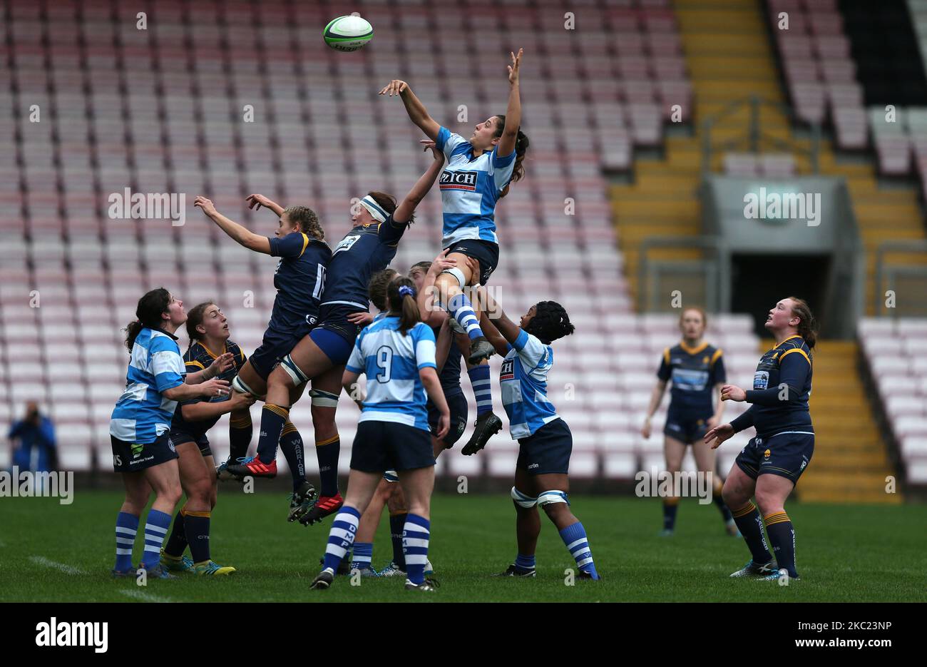 Une file d'attente lors du match FÉMININ ALLIANZ PREMIER 15S entre Darlington Mowden Park Sharks et Worcester Warriors à la Northern Echo Arena, Darlington, le samedi 17th octobre 2020. (Photo de Chris Booth/MI News/NurPhoto) Banque D'Images