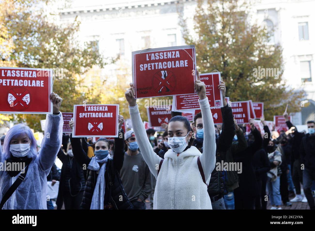 Manifestation par des travailleurs du divertissement à Milan, Italie, sur 30 octobre 2020 (photo de Mairo Cinquetti/NurPhoto) Banque D'Images