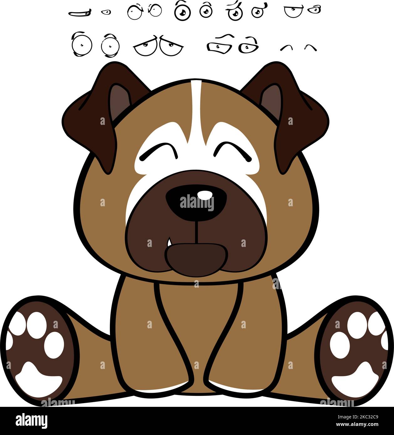 mignon assis bulldog chiot personnage dessin animé expressions ensemble collection, illustration format vectoriel Illustration de Vecteur