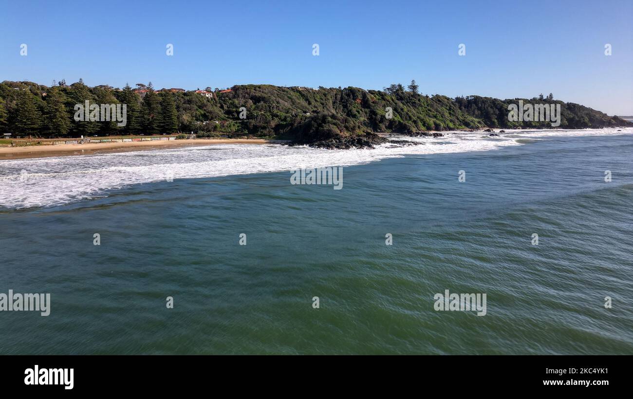 Une vue aérienne de la plage de Flynns à Port Macquarie, en Australie Banque D'Images