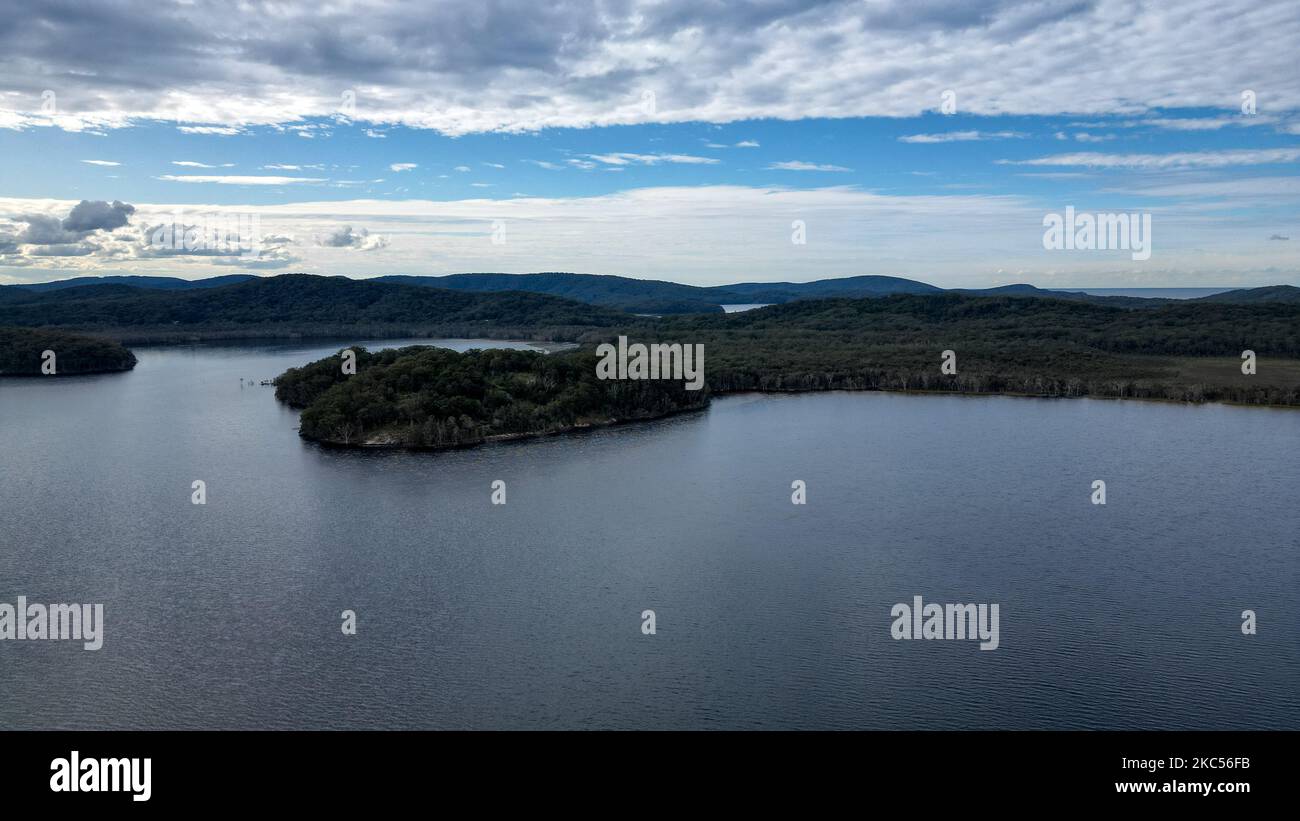 Une vue aérienne du lac Myall en Nouvelle-Galles du Sud, en Australie Banque D'Images