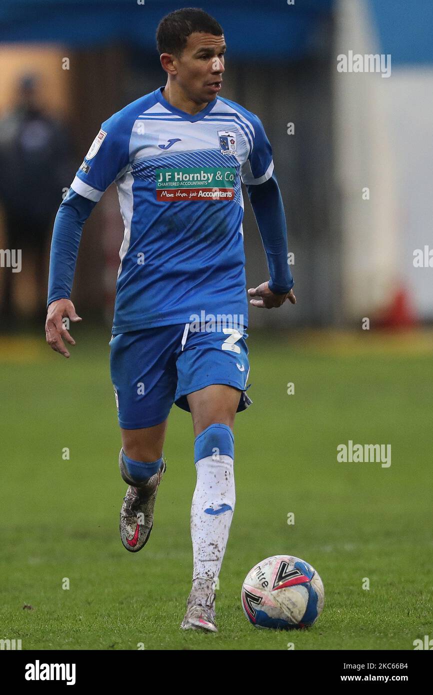 Connor Brown de Barrow lors du match de 2 de la Sky Bet League entre Barrow et Cheltenham Town à la rue Holker, Barrow-in-Furness, le samedi 19th décembre 2020. (Photo de Mark Fletcher/MI News/NurPhoto) Banque D'Images