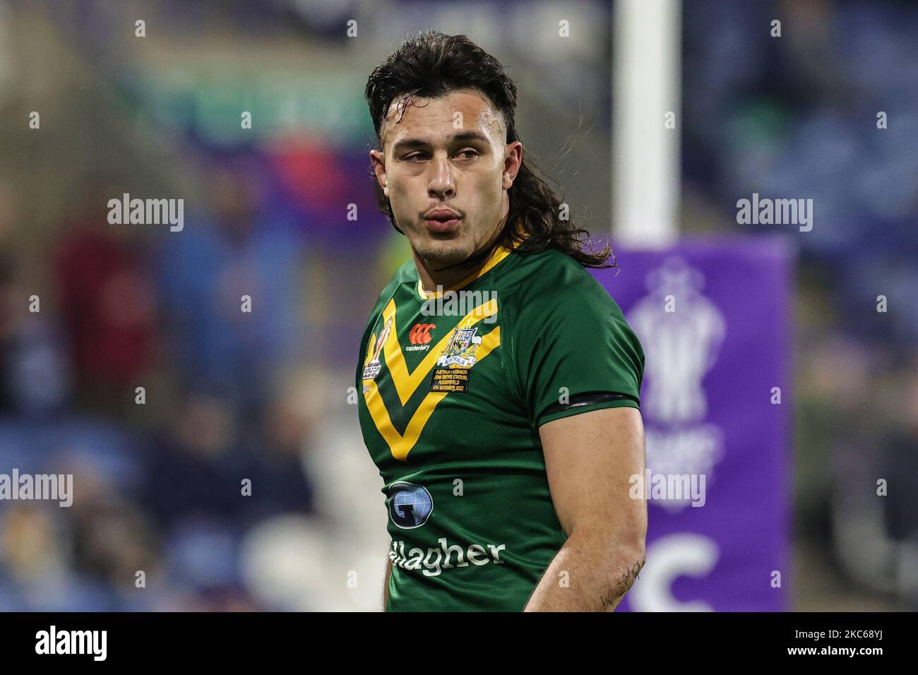 Huddersfield, Royaume-Uni. 04th novembre 2022. Tino Fa'asuamaleaui d'Australie pendant la coupe du monde de rugby 2021 quart finale match Australie contre Liban au stade John Smith, Huddersfield, Royaume-Uni, 4th novembre 2022 (photo de Mark Cosgrove/News Images) à Huddersfield, Royaume-Uni, le 11/4/2022. (Photo de Mark Cosgrove/News Images/Sipa USA) crédit: SIPA USA/Alay Live News crédit: SIPA USA/Alay Live News Banque D'Images