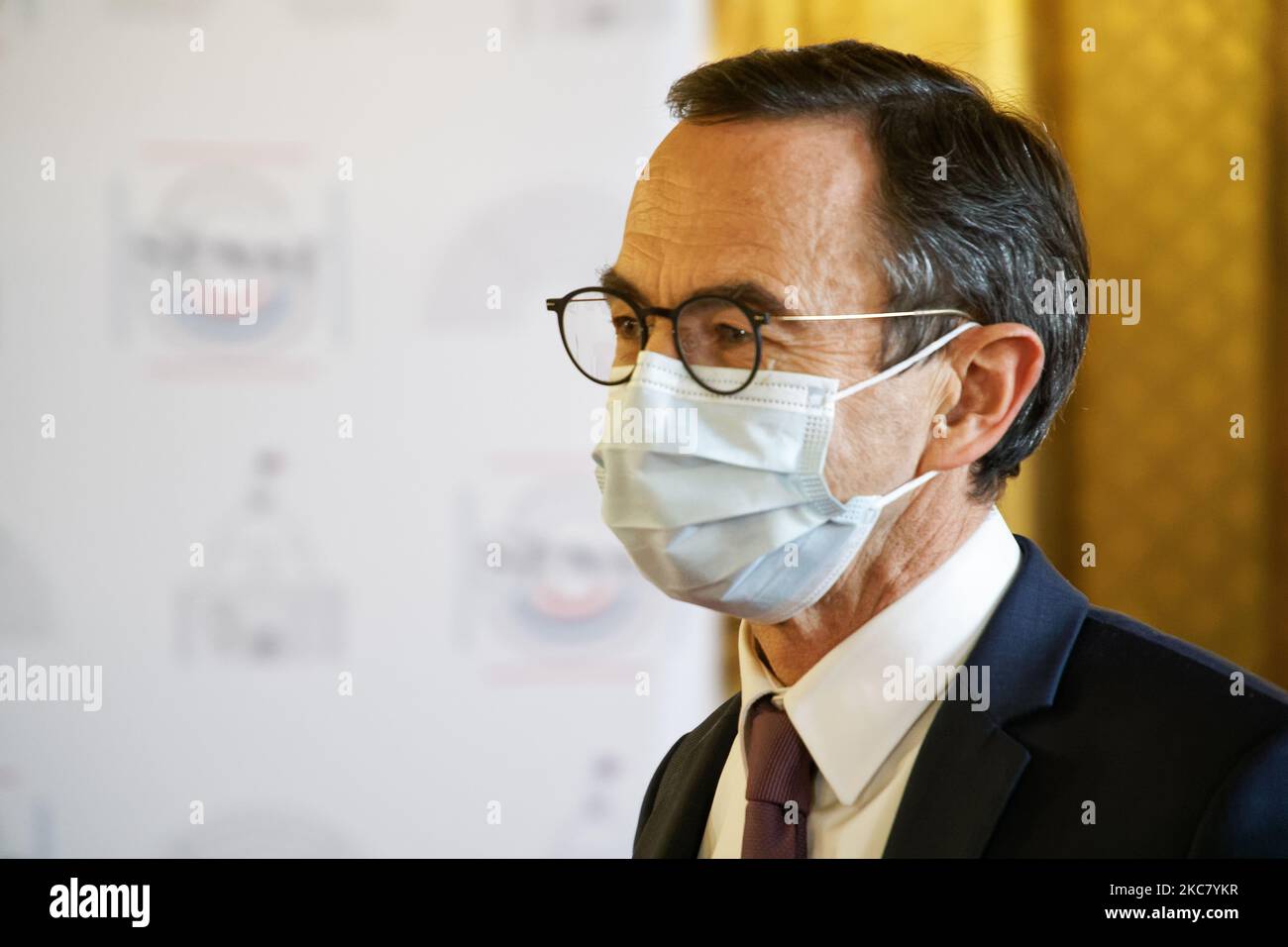Le sénateur français Bruno Retailleau avant la session des questions pour le gouvernement (QAG) au Sénat français à Paris, France, on 20 janvier 2021 (photo de Daniel Pier/NurPhoto) Banque D'Images