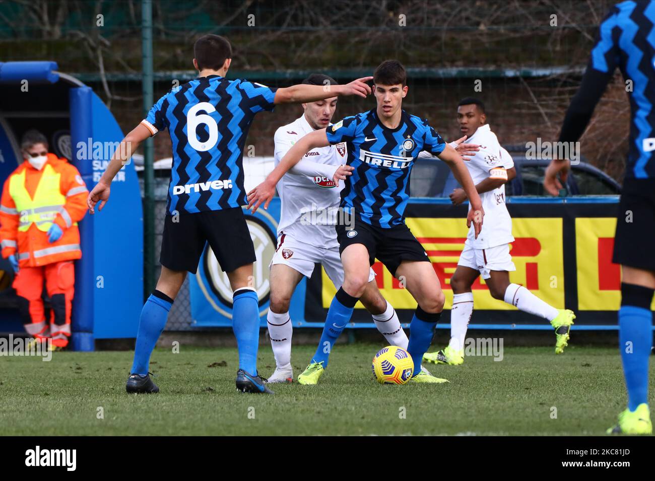 Match entre FC Internazionale U19 et Torino FC U19 lors du match Primavera 1 TIM entre FC Internazionale U19 et Torino FC U19 au centre de développement de la jeunesse Suning en mémoire de Giacinto Facchettiin Milano, Italie, on 23 janvier 2021 (photo de Mairo Cinquetti/NurPhoto) Banque D'Images