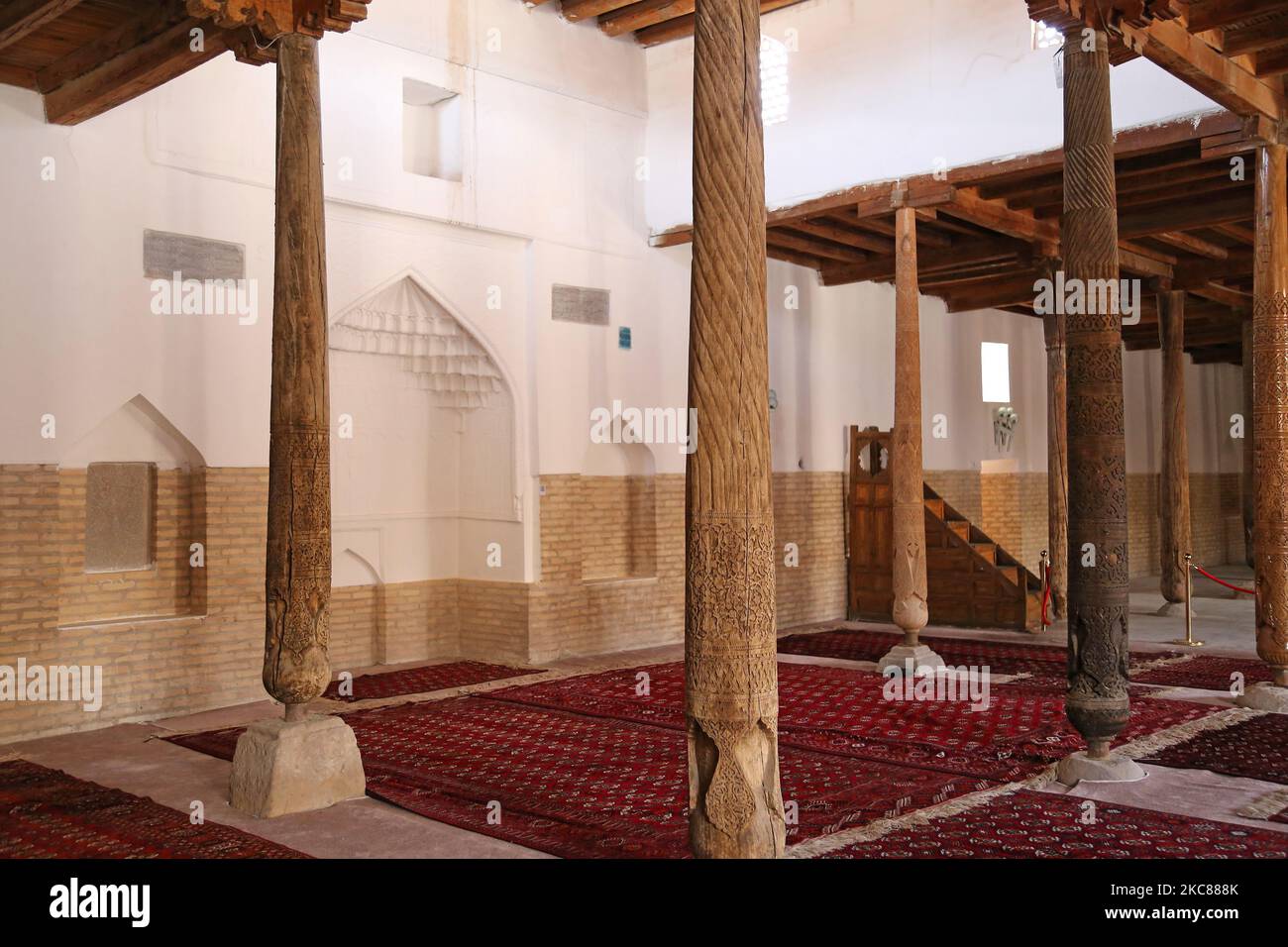 Juma (vendredi) Mosquée, rue Polvon Kori, Ichan Kala (forteresse intérieure), Khiva, province de Khorezm, Ouzbékistan, Asie centrale Banque D'Images