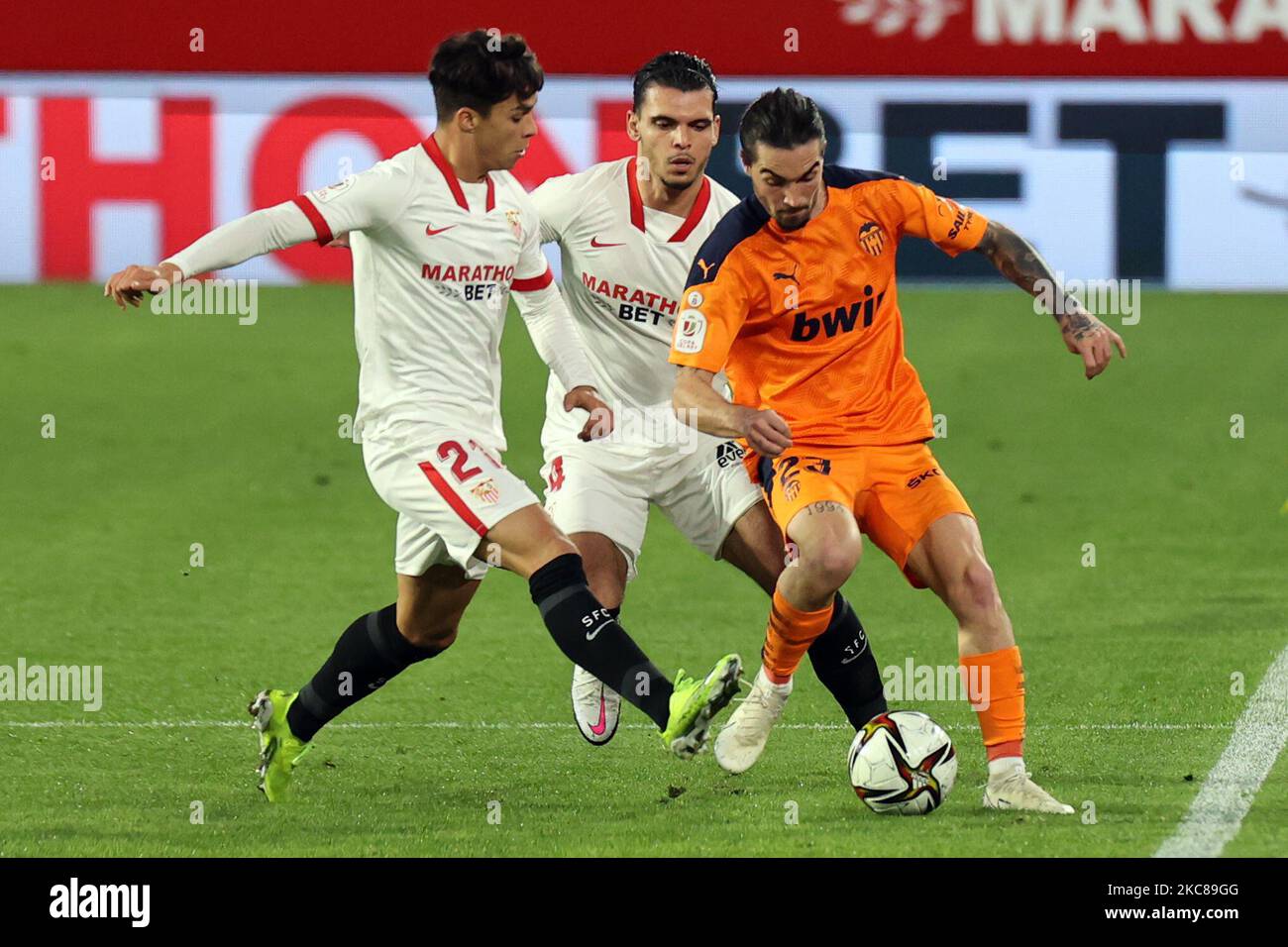 Jason de Valencia CF pendant le match espagnol Copa del Rey entre Sevilla FC et Valencia CF à l'Estadio Sanchez Pizjuan à Séville, Espagne. (Photo par DAX Images/NurPhoto) Banque D'Images